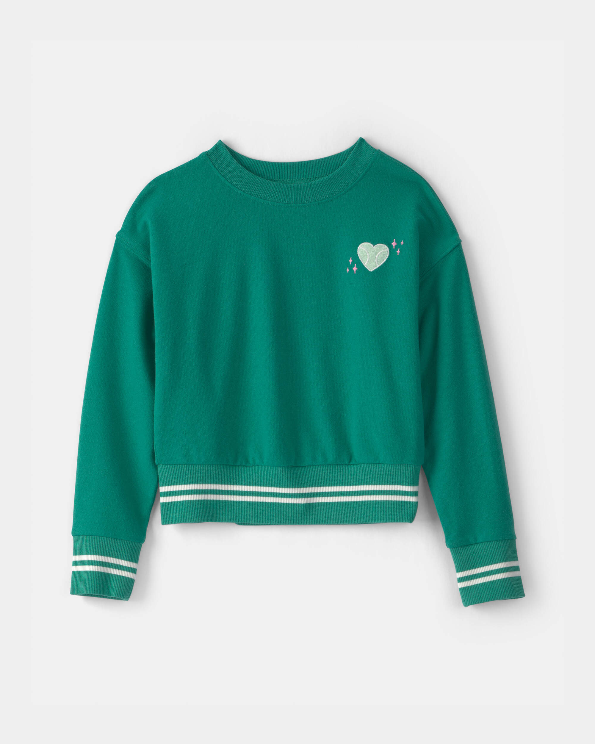 Girls Tennis Heart French Terry Pullover Sweatshirt - Green