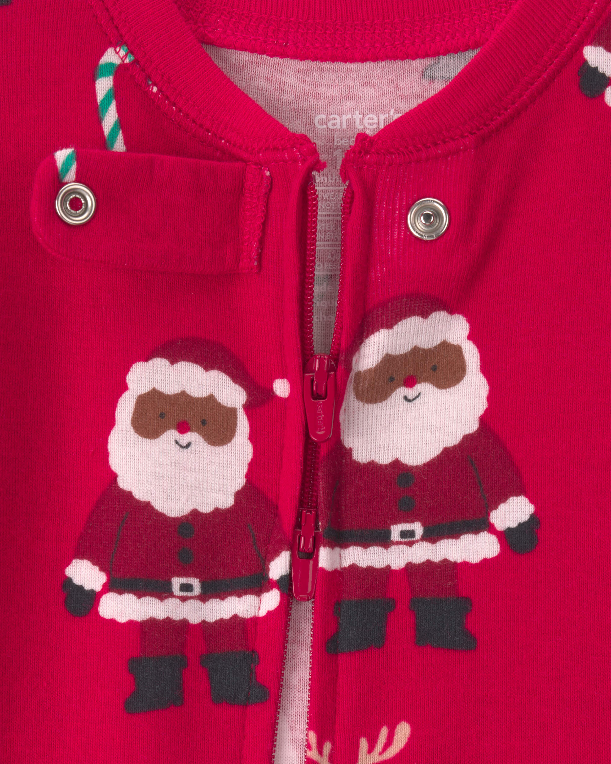 Baby 1-Piece Brown Santa Christmas 2-Way Zip 100% Cotton Snug Fit Footed Pyjama - Red
