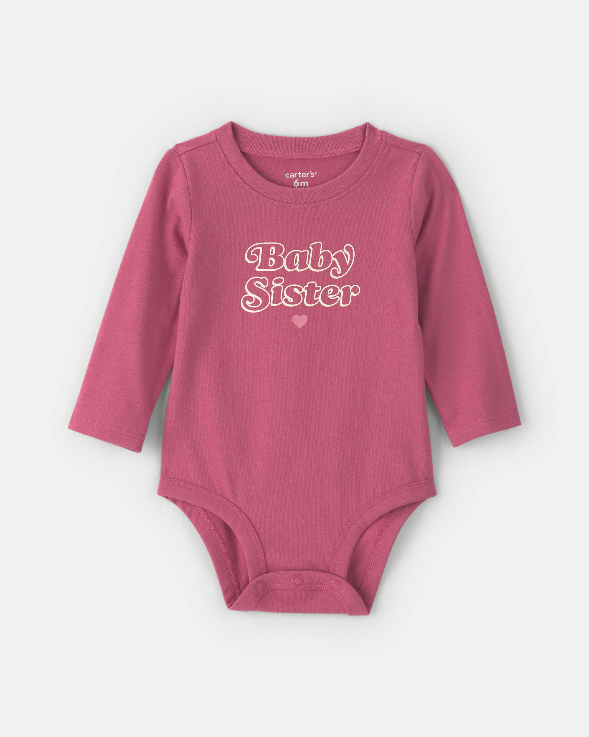 Baby Girl 'Baby Sister' Long-Sleeve Graphic Bodysuit - Pink