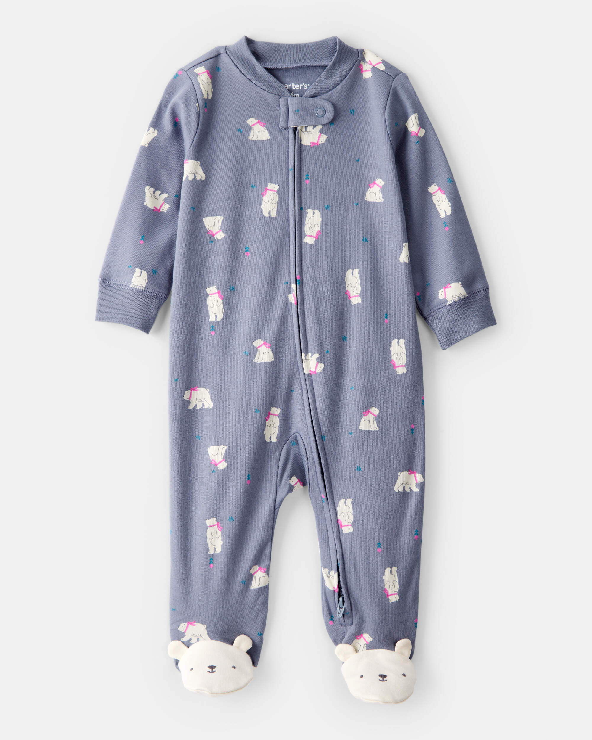 Baby Girl Polar Bear Print 100% Cotton Snug Fit Sleeper - Grey