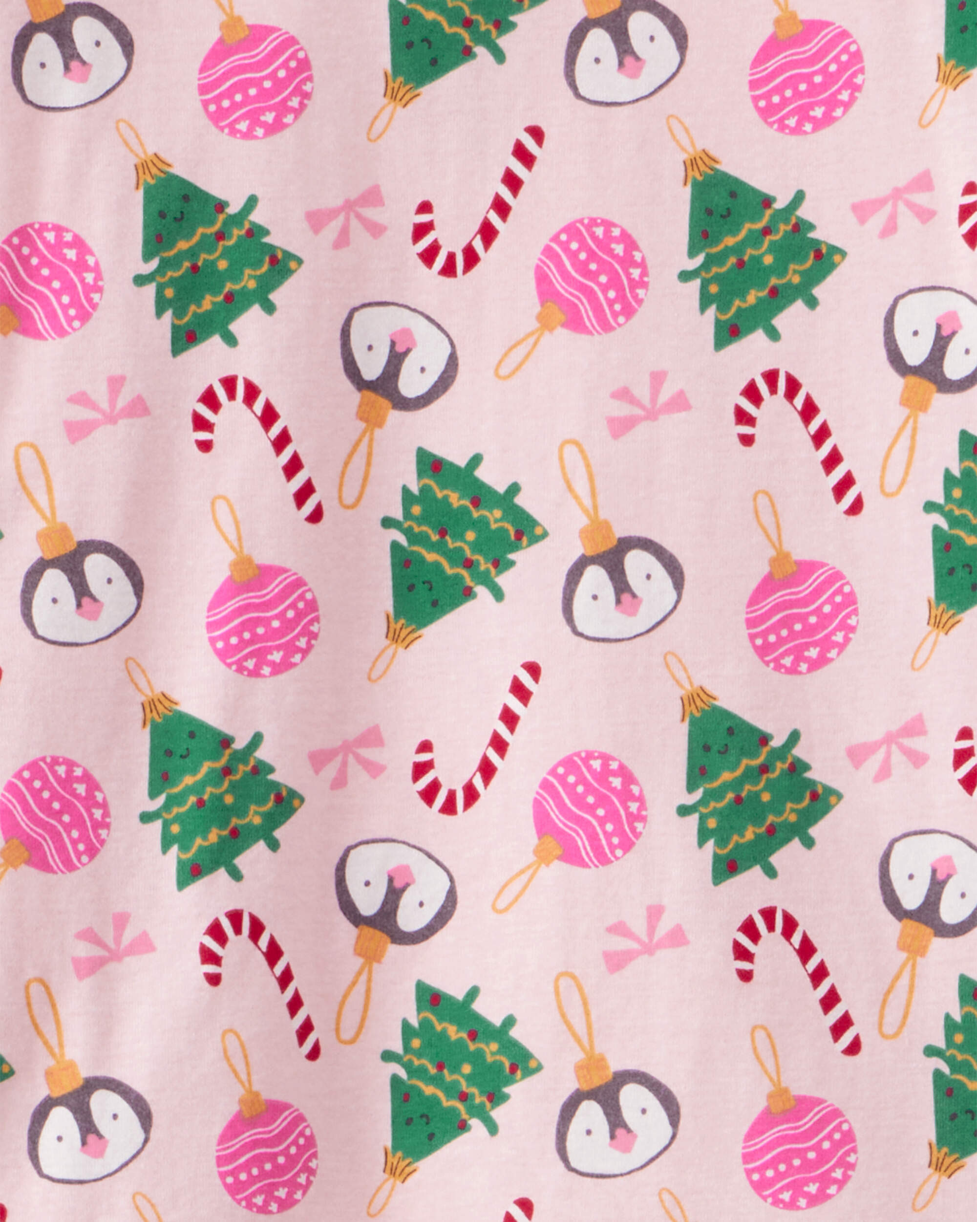 Adult Christmas Ornament Print 100% Cotton Long-Sleeve 2-Piece Pyjamas - Pink