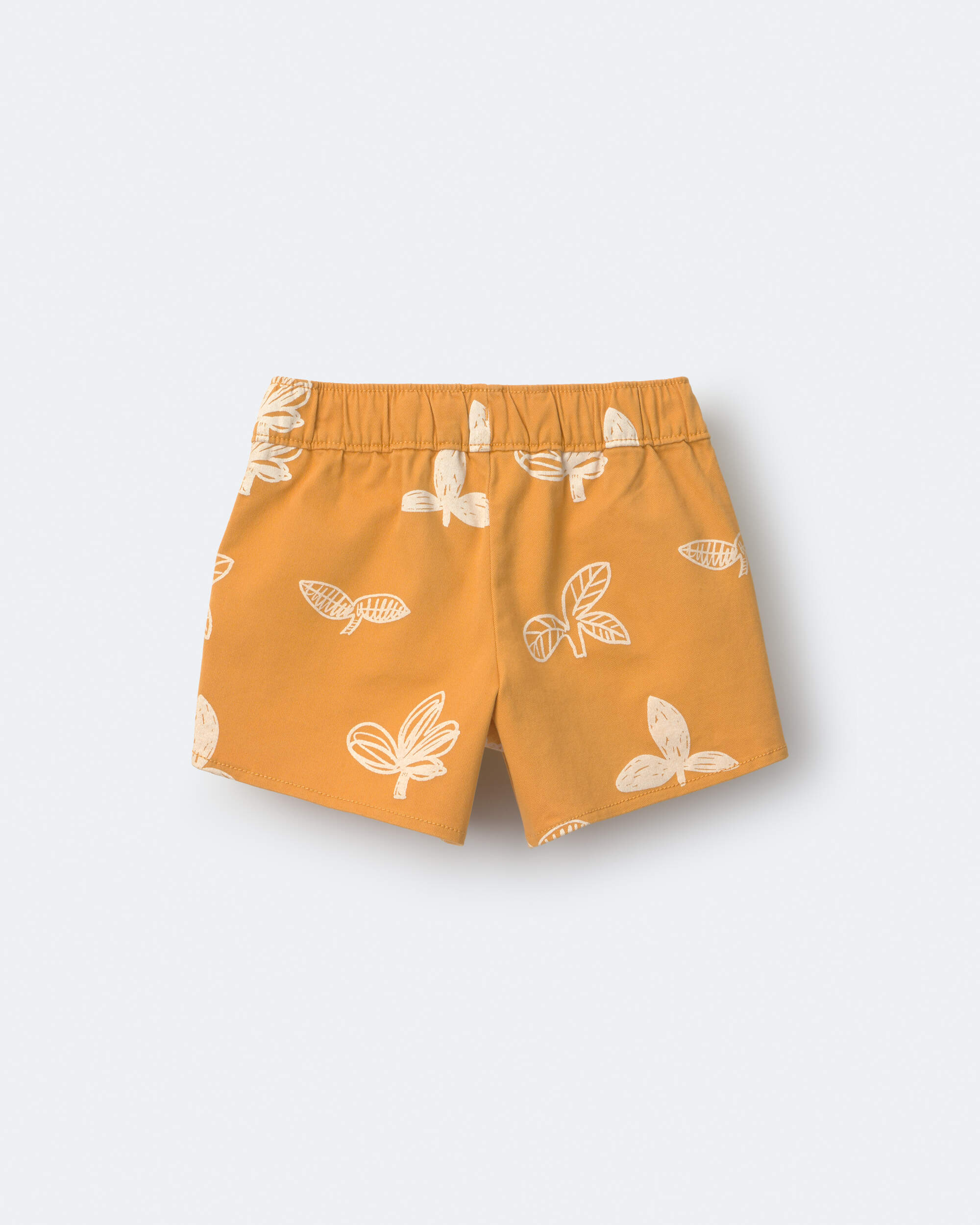 Toddler Girl Dolphin Hem Short Plant Print - Mustard Yellow