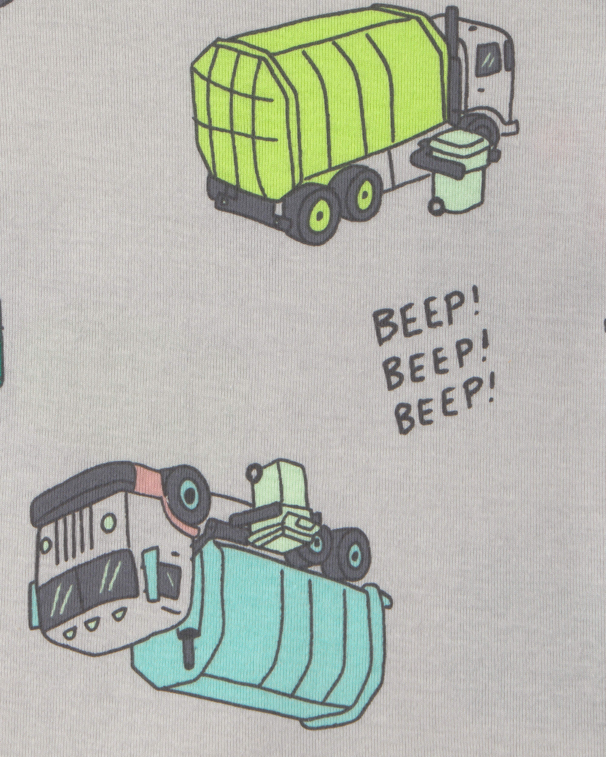 Toddler Boy Trash Truck 100% Cotton Short-Sleeve Snug Fit 4-Piece pyjama Set - Grey