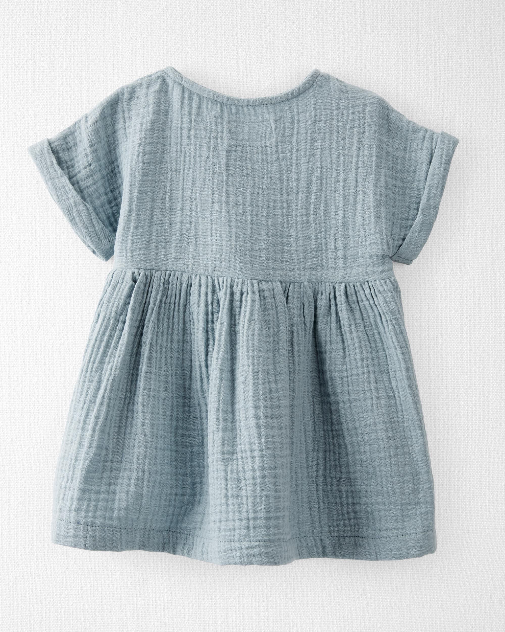 Toddler Organic Cotton Gauze Dress Blue