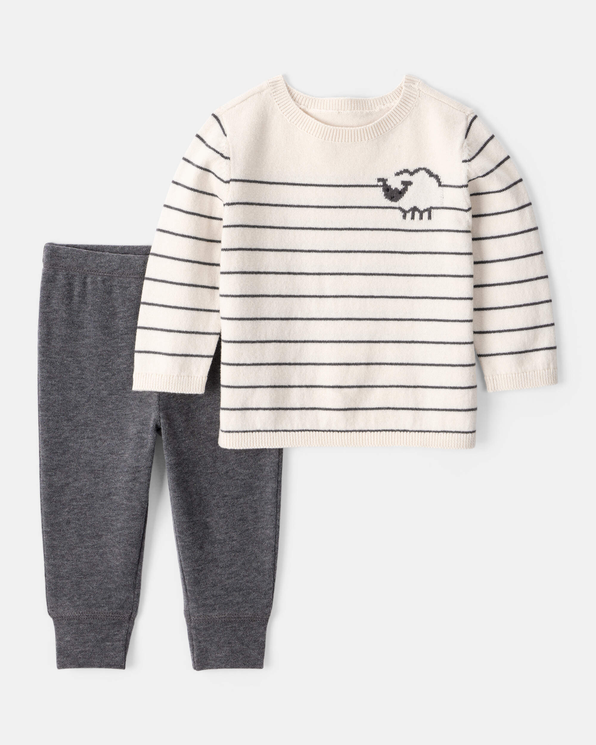 Baby Boy 2-Piece Sheep Striped Long-Sleeve Tee & Pant Set - White/Grey