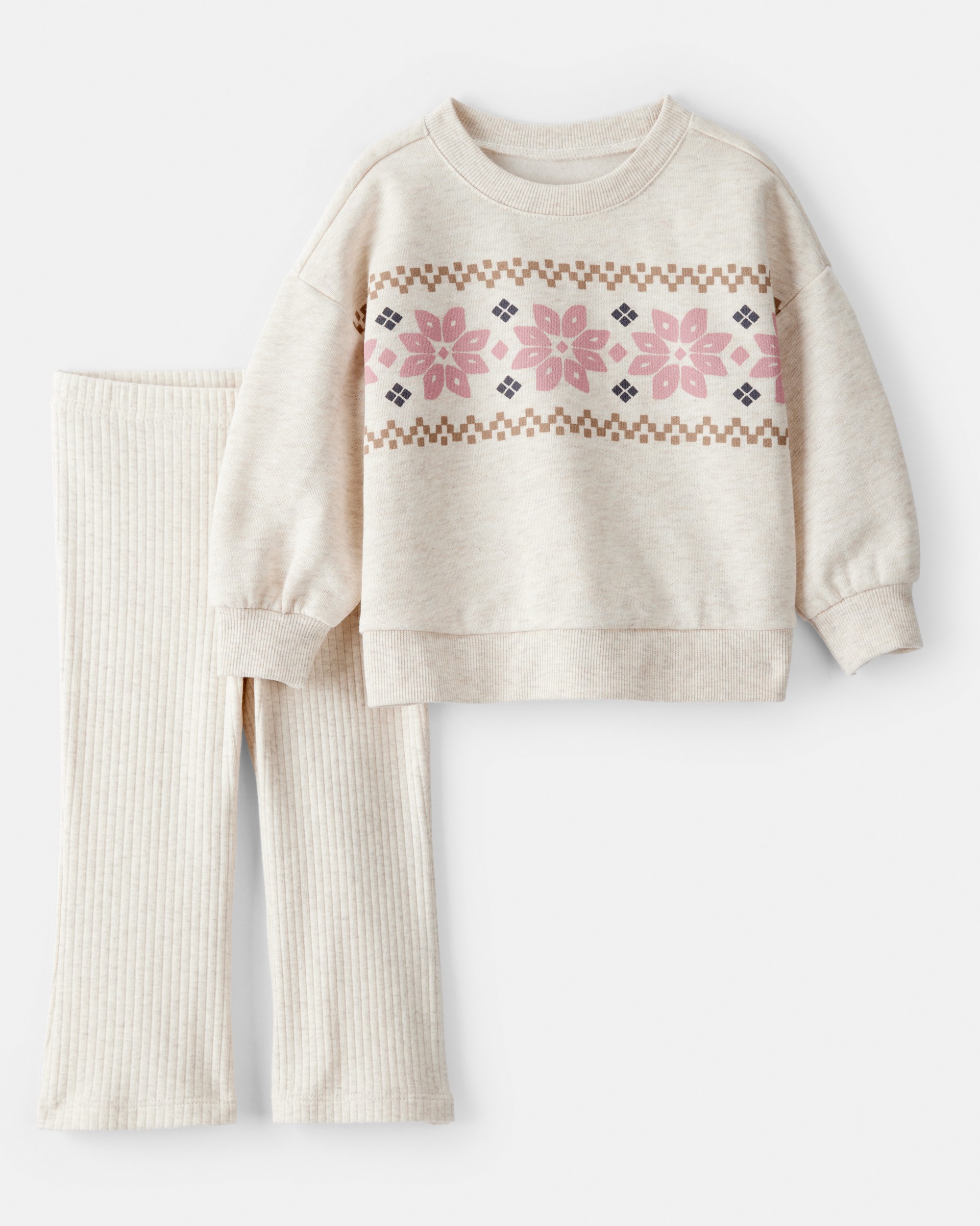 Baby Girl Fairisle Pullover & Pant Set - Ivory