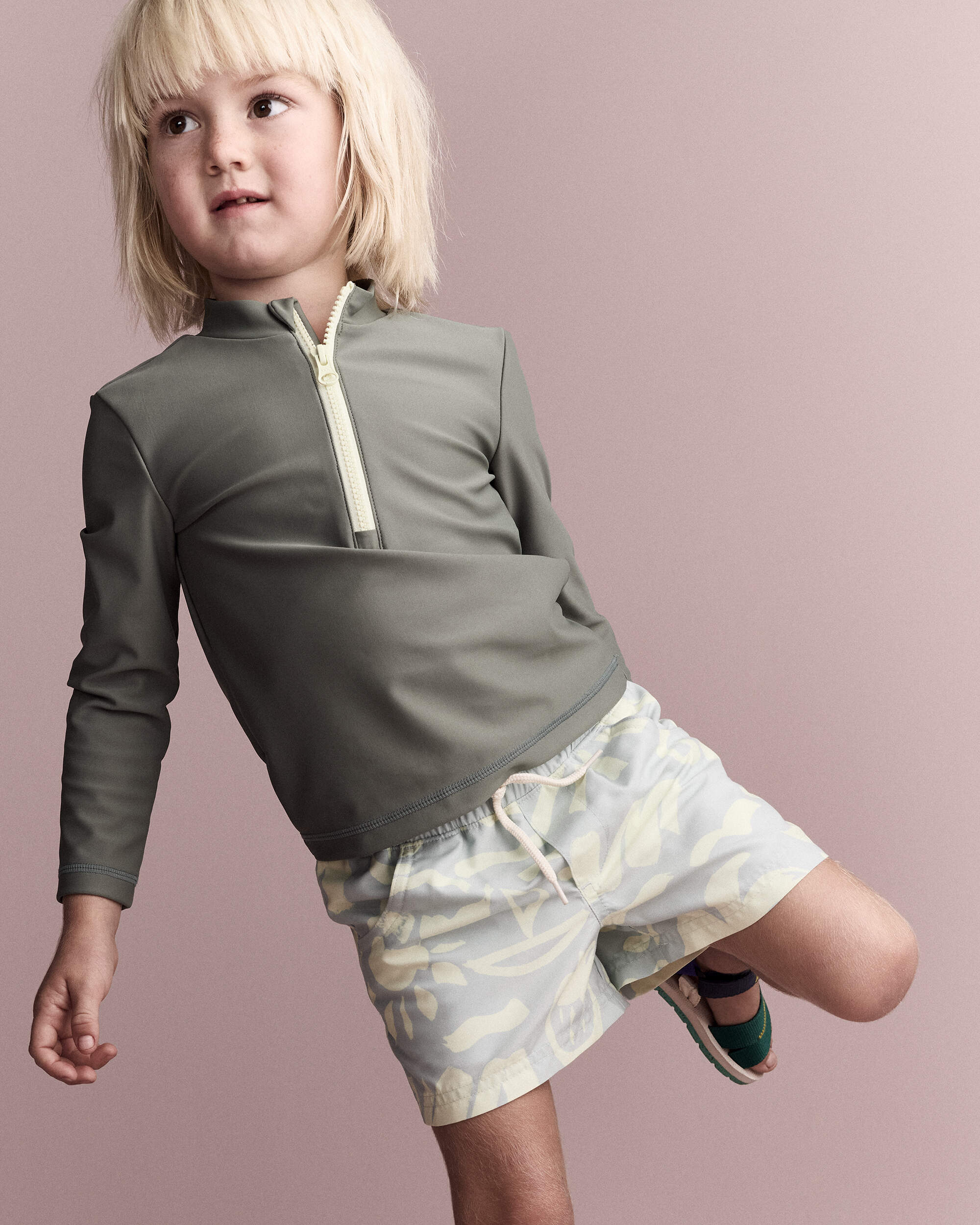 Toddler Half-Zip Long-Sleeve Rashguard - Sage