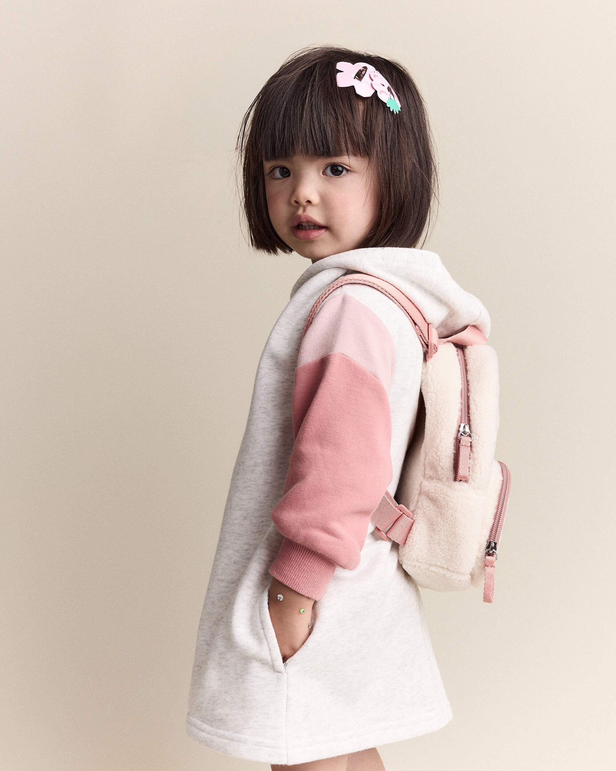 Toddler Girl Colourblock Long-Sleeve Hooded Sweatshirt Dress - Light Heather Grey