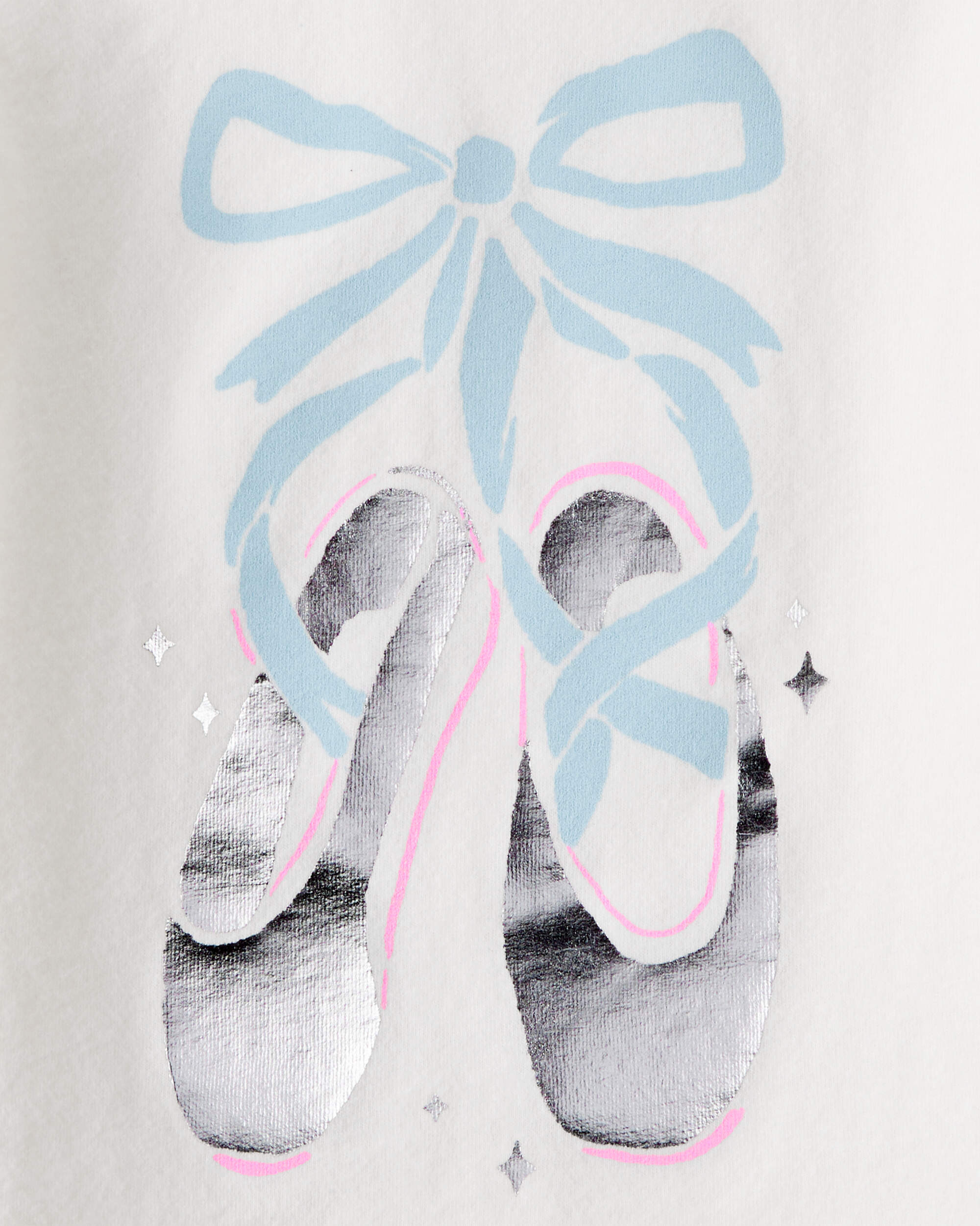 Baby Girl Metallic Ballet Shoe Long-Sleeve Graphic Tee - White