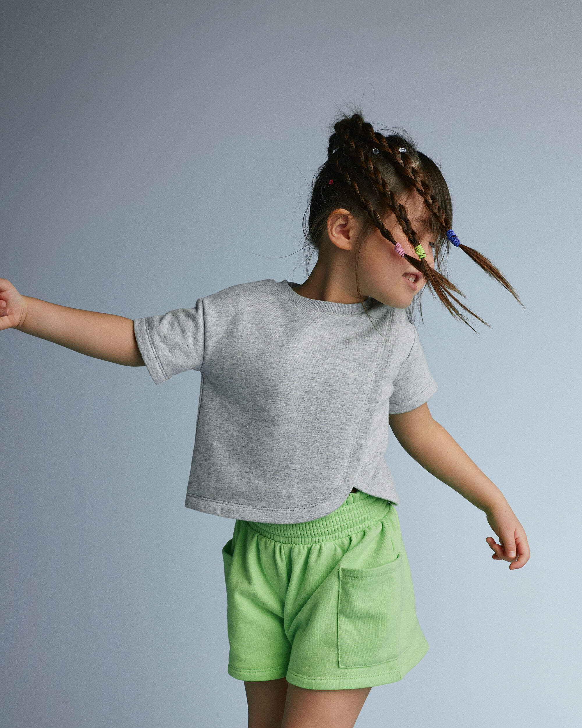 Toddler Girl French Terry Dolphin-Hem Top - Heather Grey