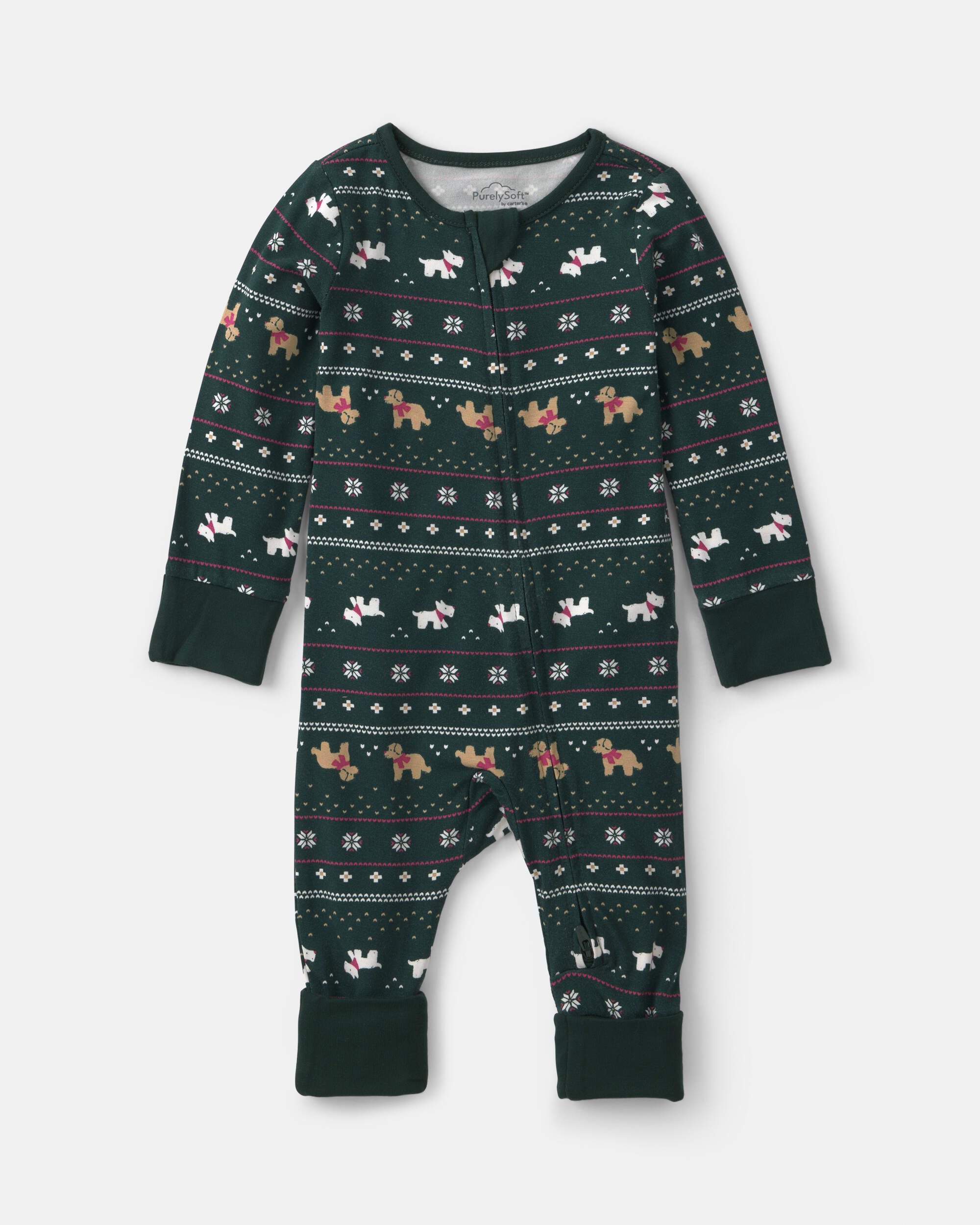 Baby Fair Isle PurelySoft™ 2-Way Zip Sleep & Play Pyjamas - Green