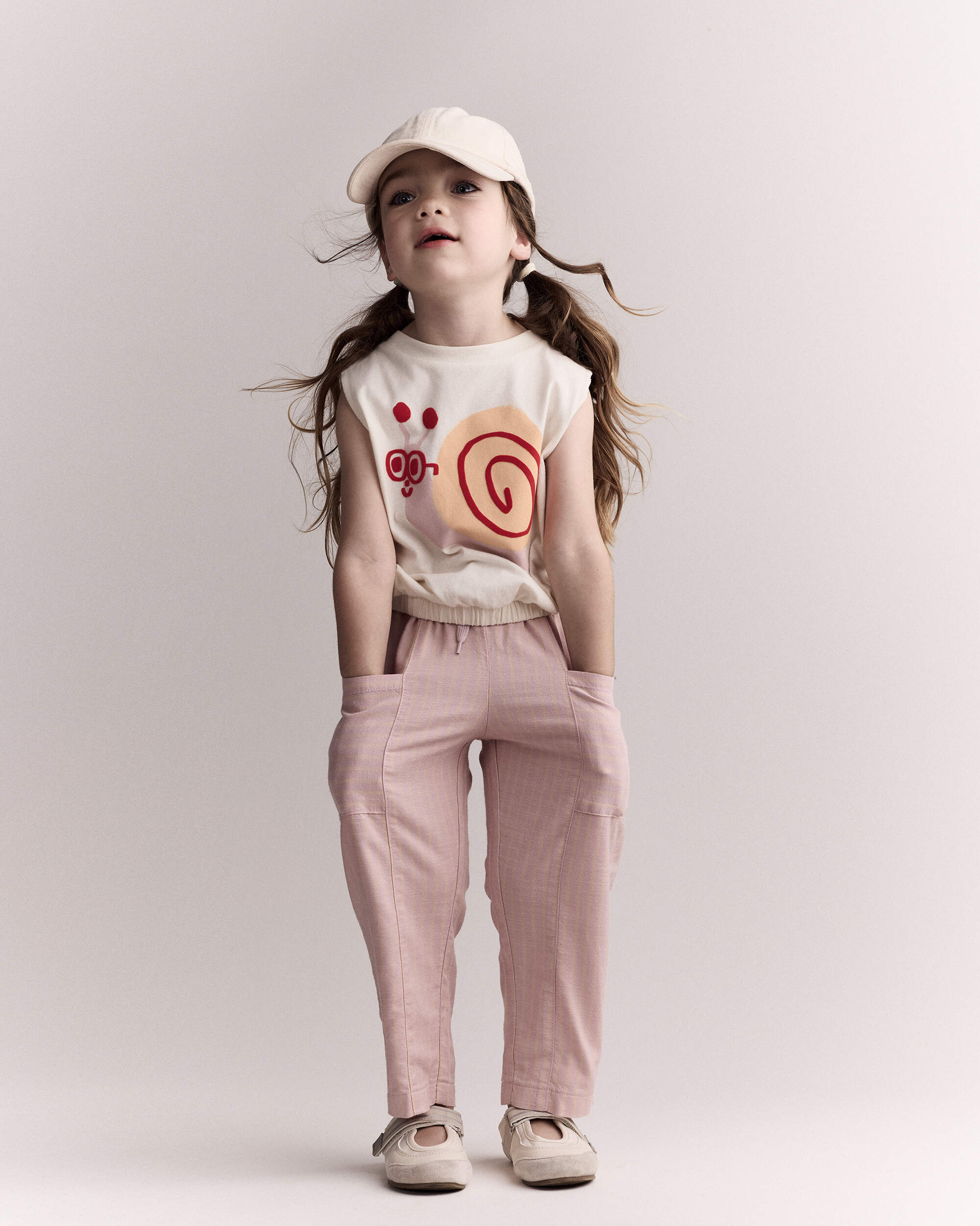 Toddler Girl Snail Elastic Waist Tank - Cream