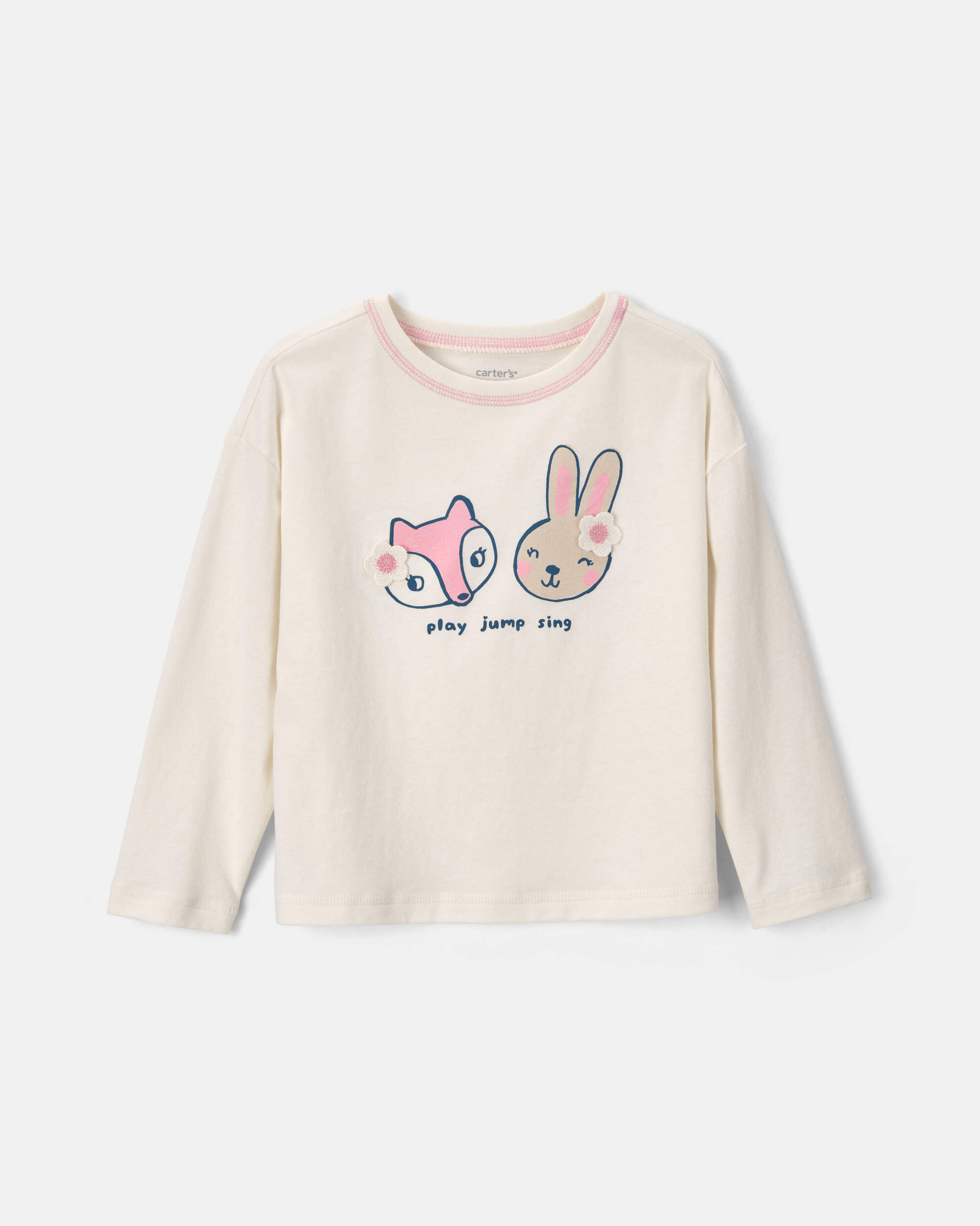 Toddler Girl 'Play Jump Sing' Fox & Bunny Long-Sleeve Top - Cream