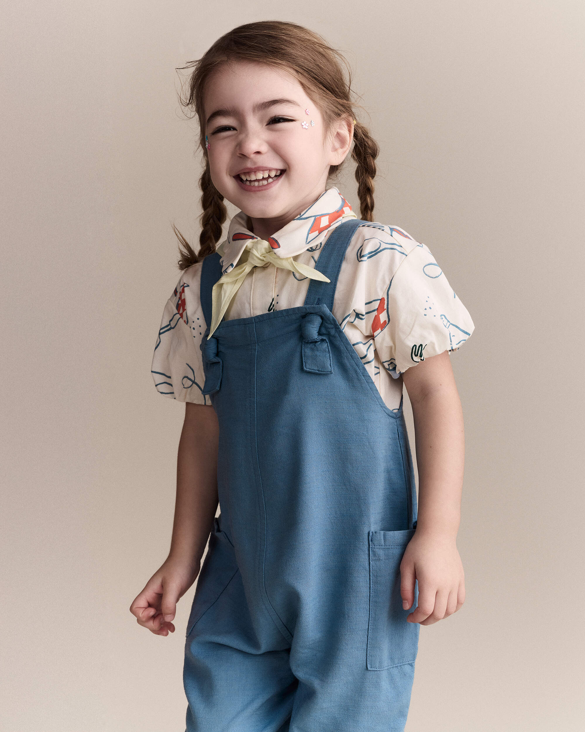Toddler Girl Knot-Tie Overall - Teal