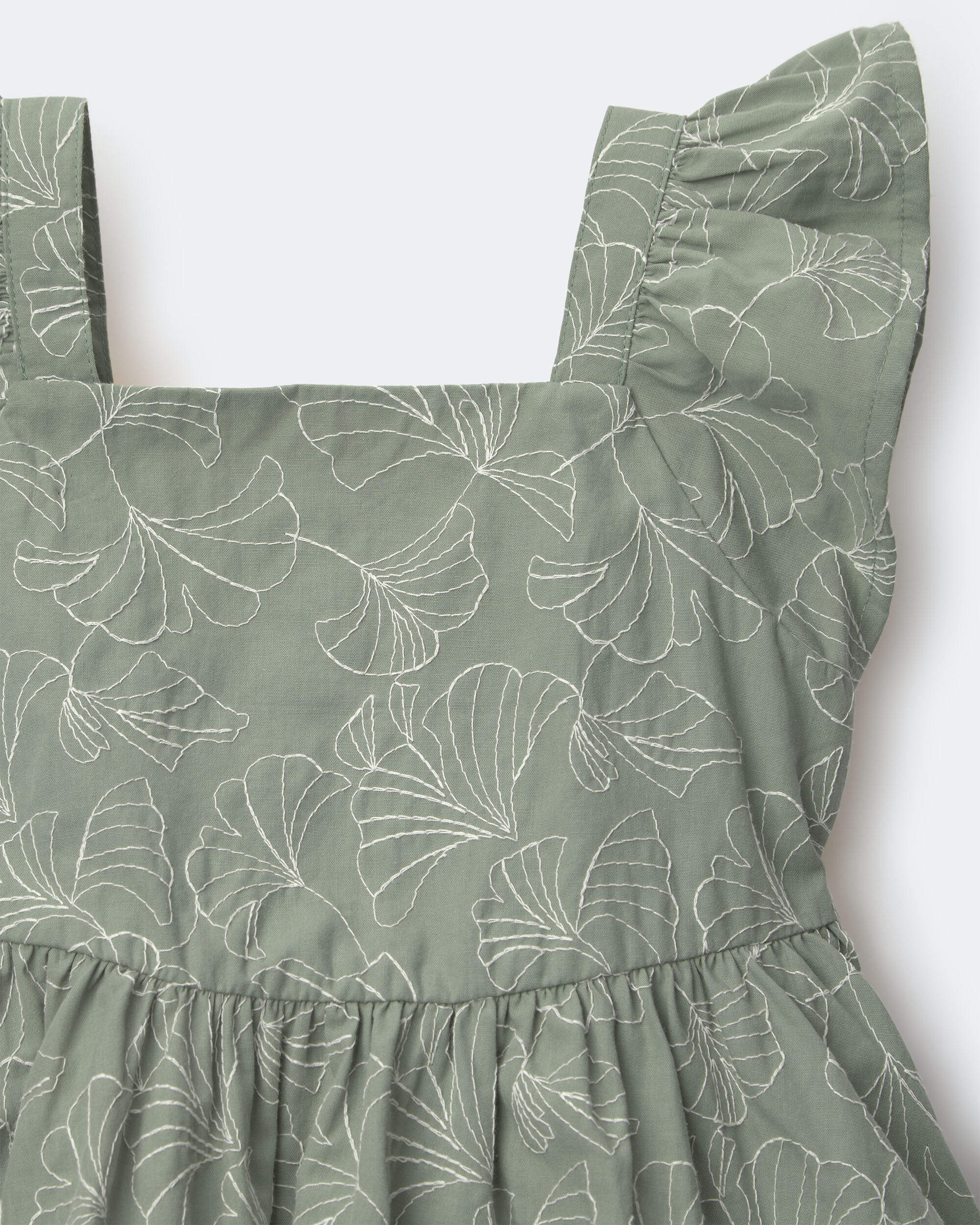 Toddler Girl Embroidered Flutter Sleeve Dress Floral Print - Green
