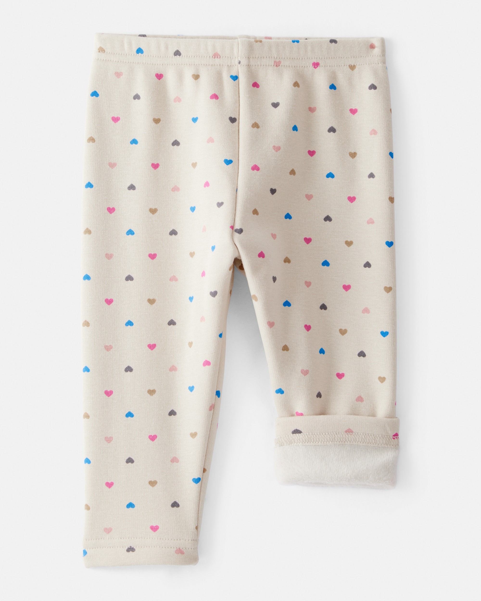 Baby Girl Heart Print Pull-On Stretch Cozy Leggings - Cream
