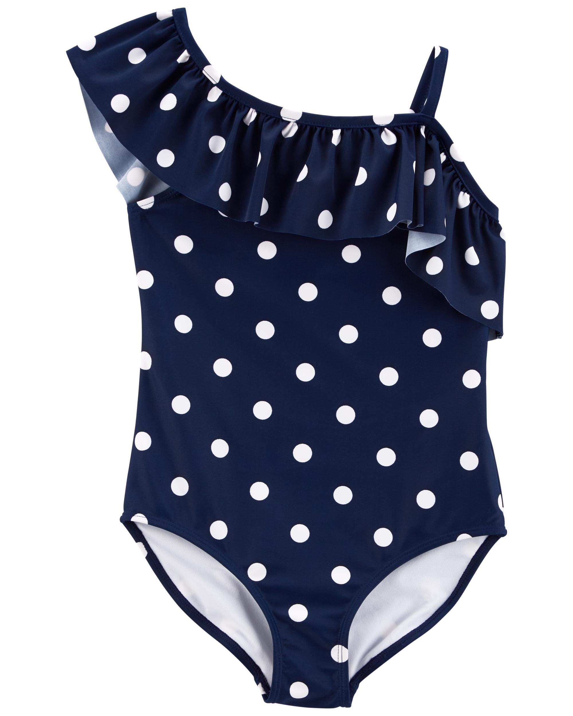 Navy Ruffled Shoulder 1-Piece Swimsuit