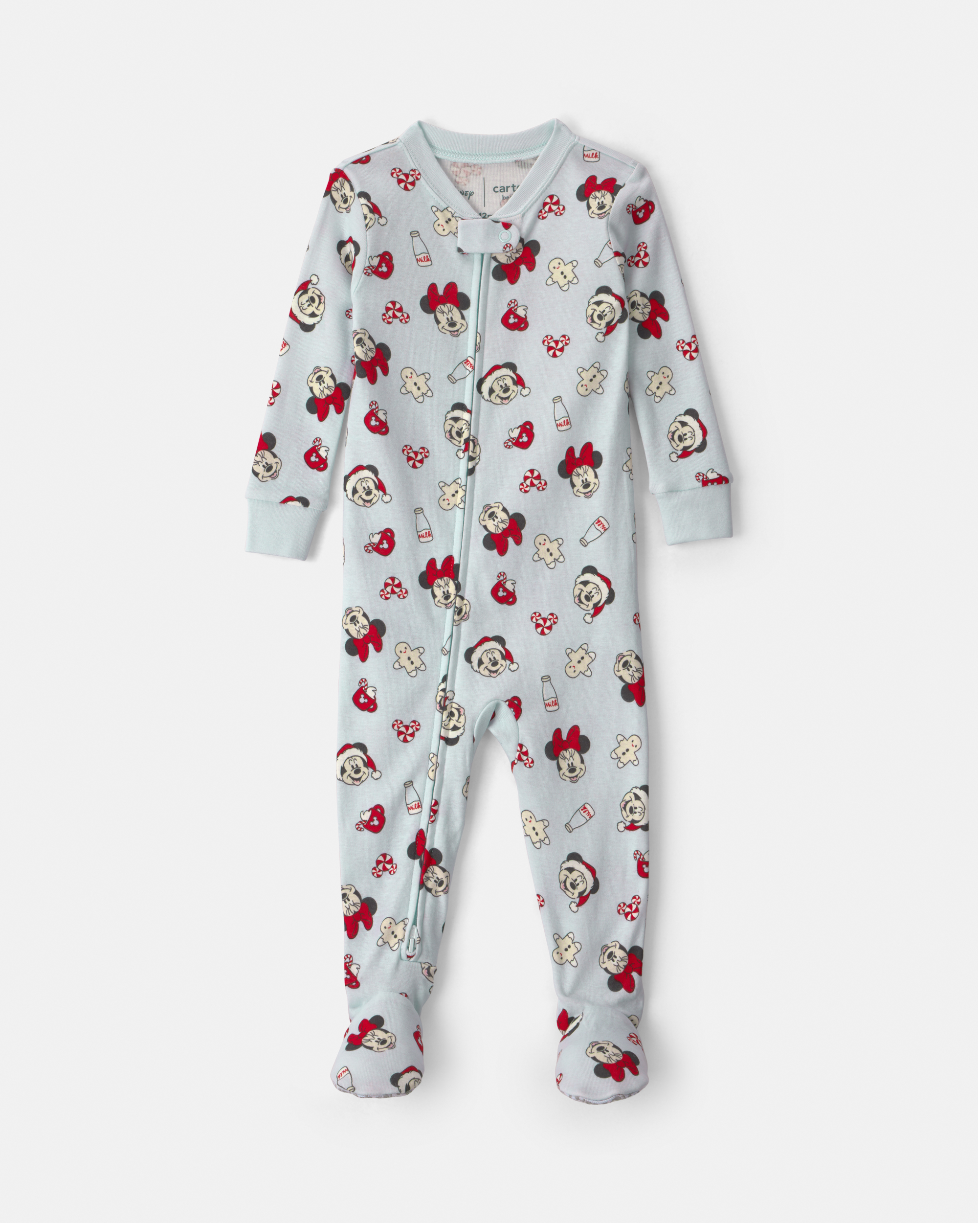 Baby 1-Piece Disney Mickey Mouse Christmas 100% Cotton Snug Fit Footed Pyjama - Blue
