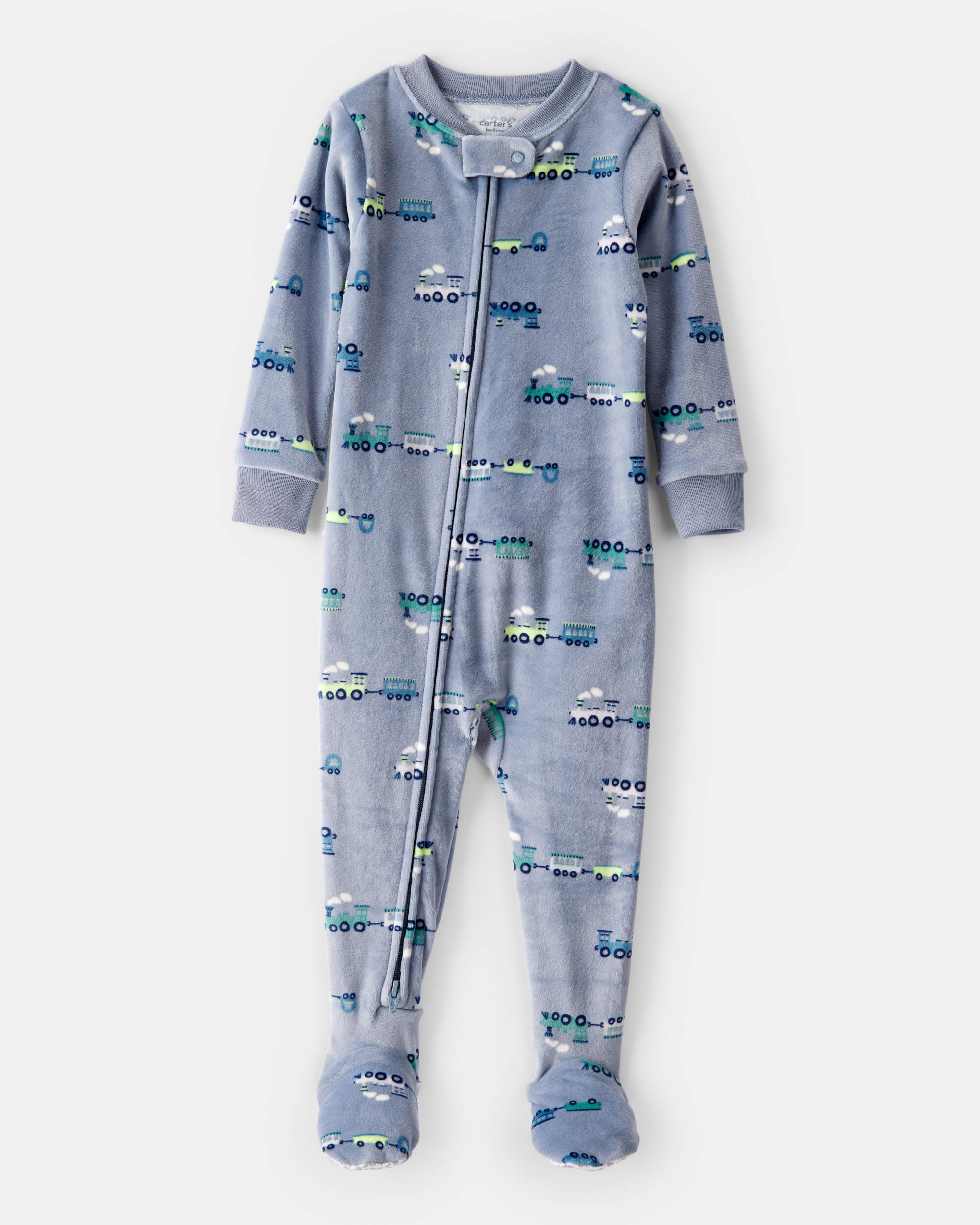 Toddler Boy Train DreamPlush Long-Sleeve Snug Fit 1-Piece Pyjamas - Blue/Grey