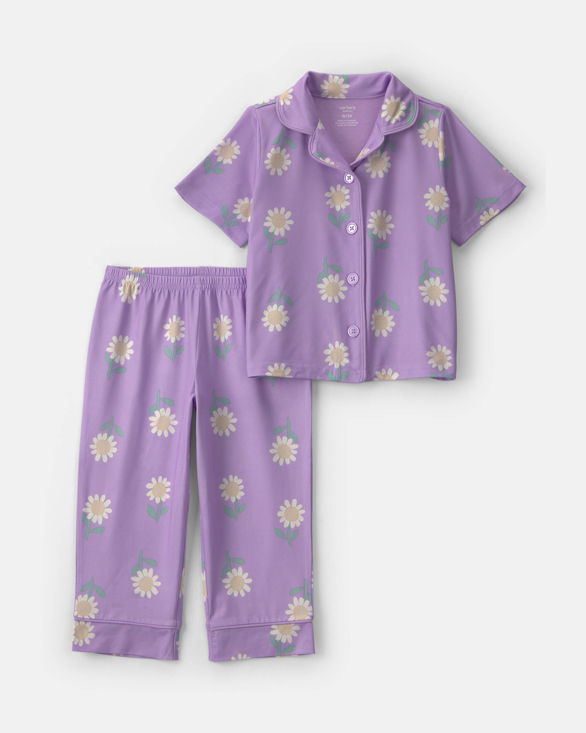 Toddler Girl Heart Short-Sleeve 2-Piece Pyjama Set - Purple