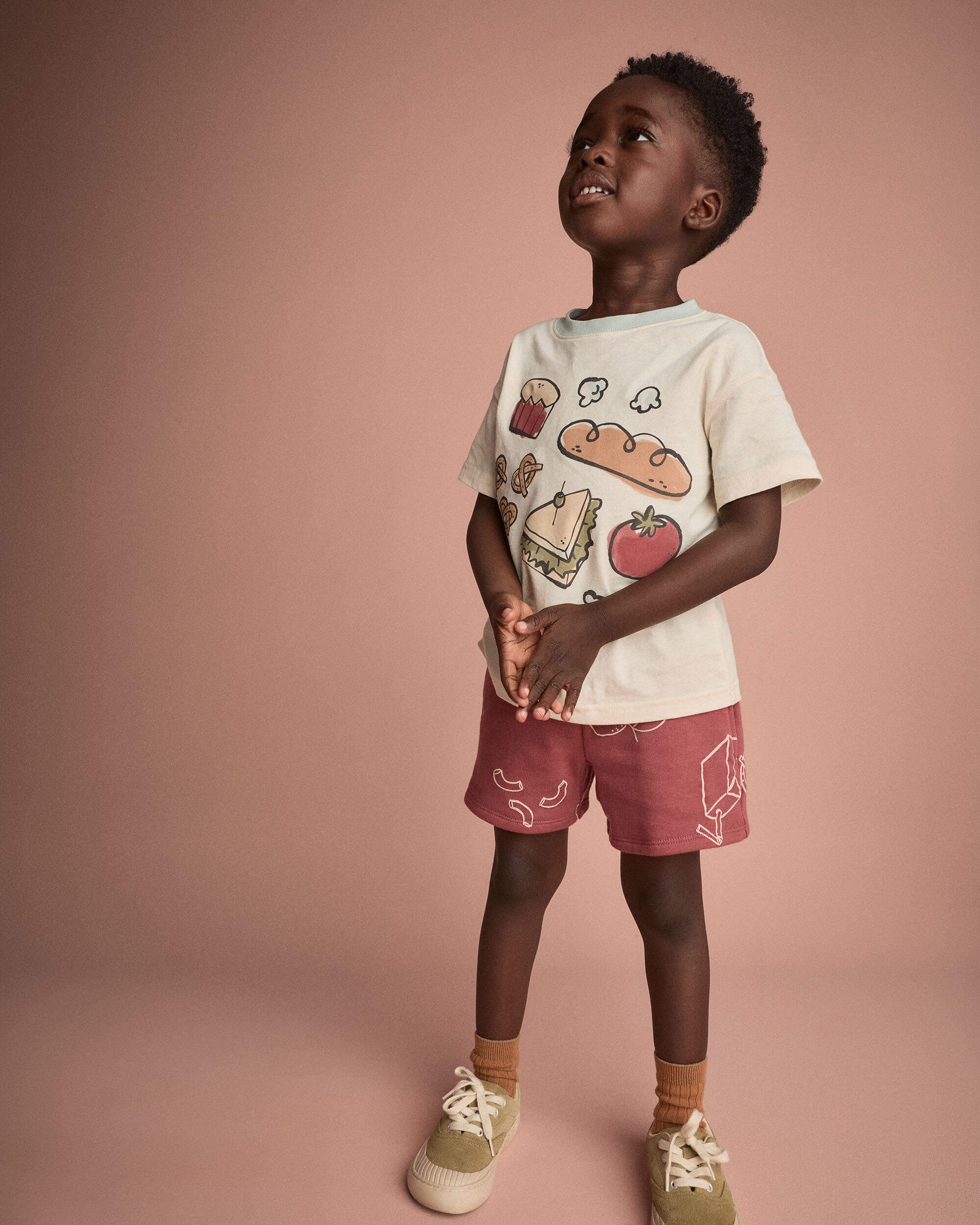 Toddler Happy Tummy' Relaxed Tee Food Print - Cream