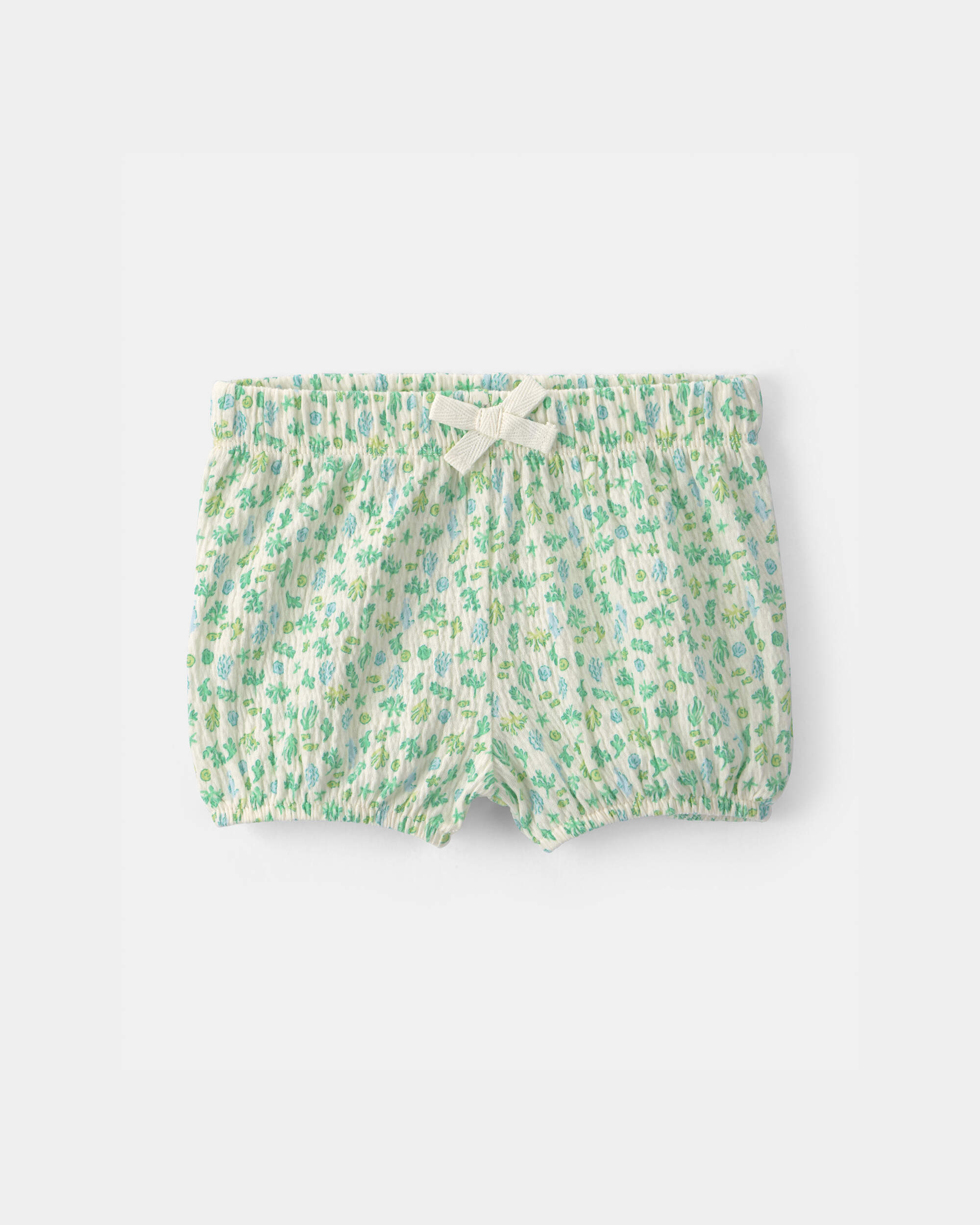 Baby Girl 3-Piece Shell Top & Short Set - Green/Ivory