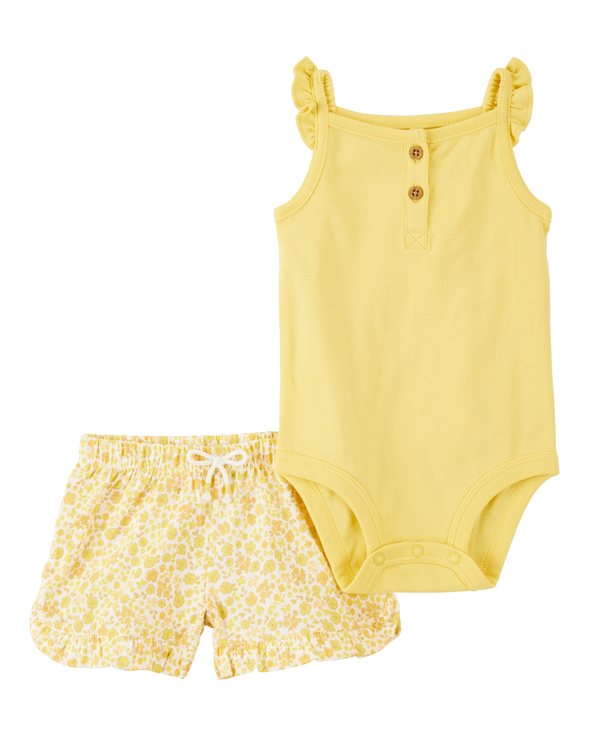 Baby 2-Piece Tank Bodysuit & Short Set - Yellow