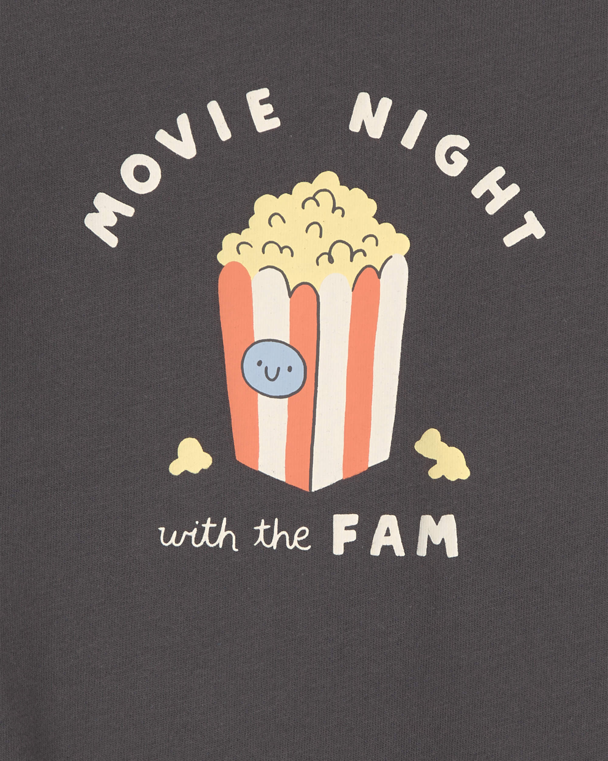 Baby 'Movie Night With The Fam' Popcorn Long-Sleeve Graphic Bodysuit - Black