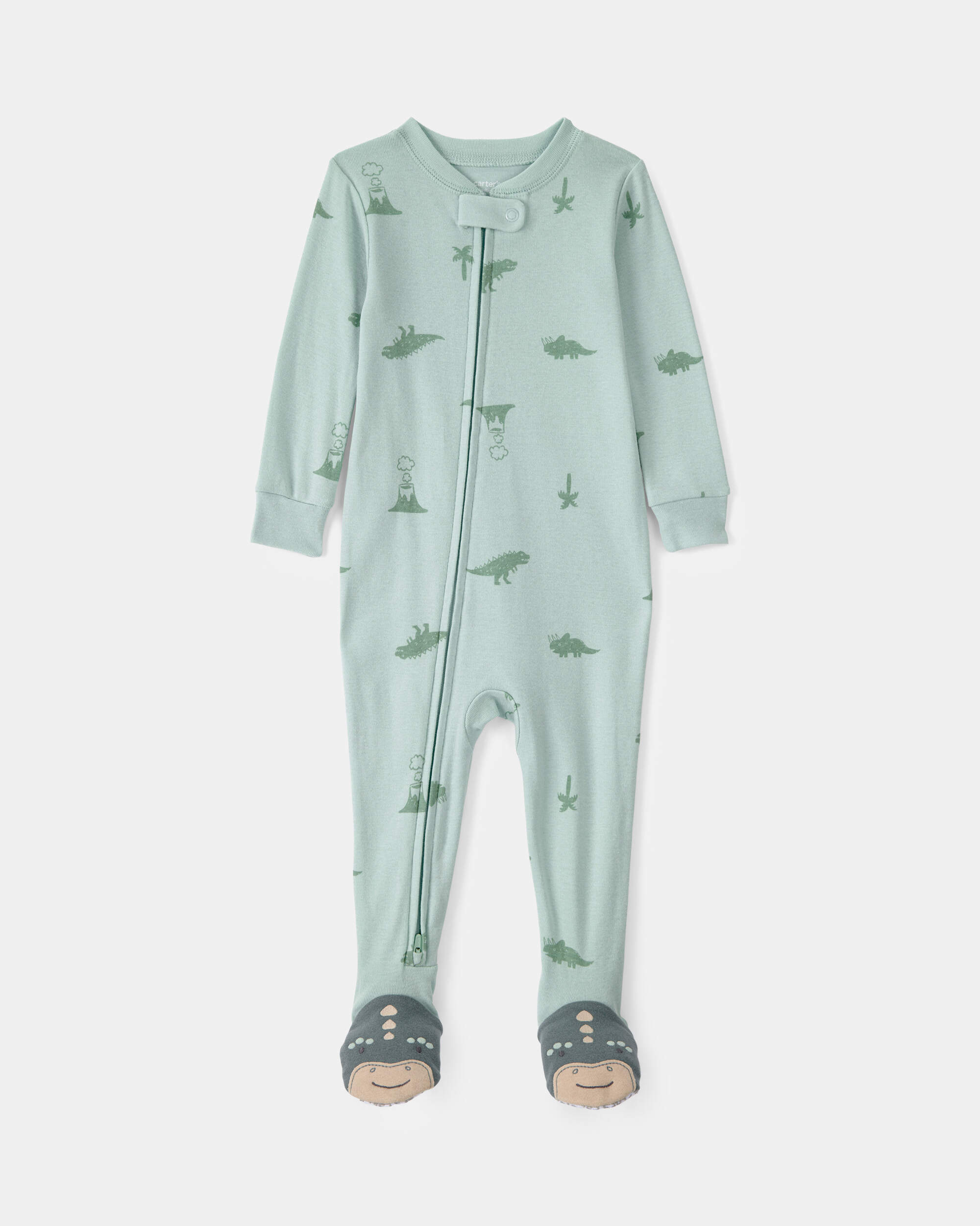 Toddler Dinosaur 100% Cotton Snug Fit 1-Piece Pyjama Set - Green