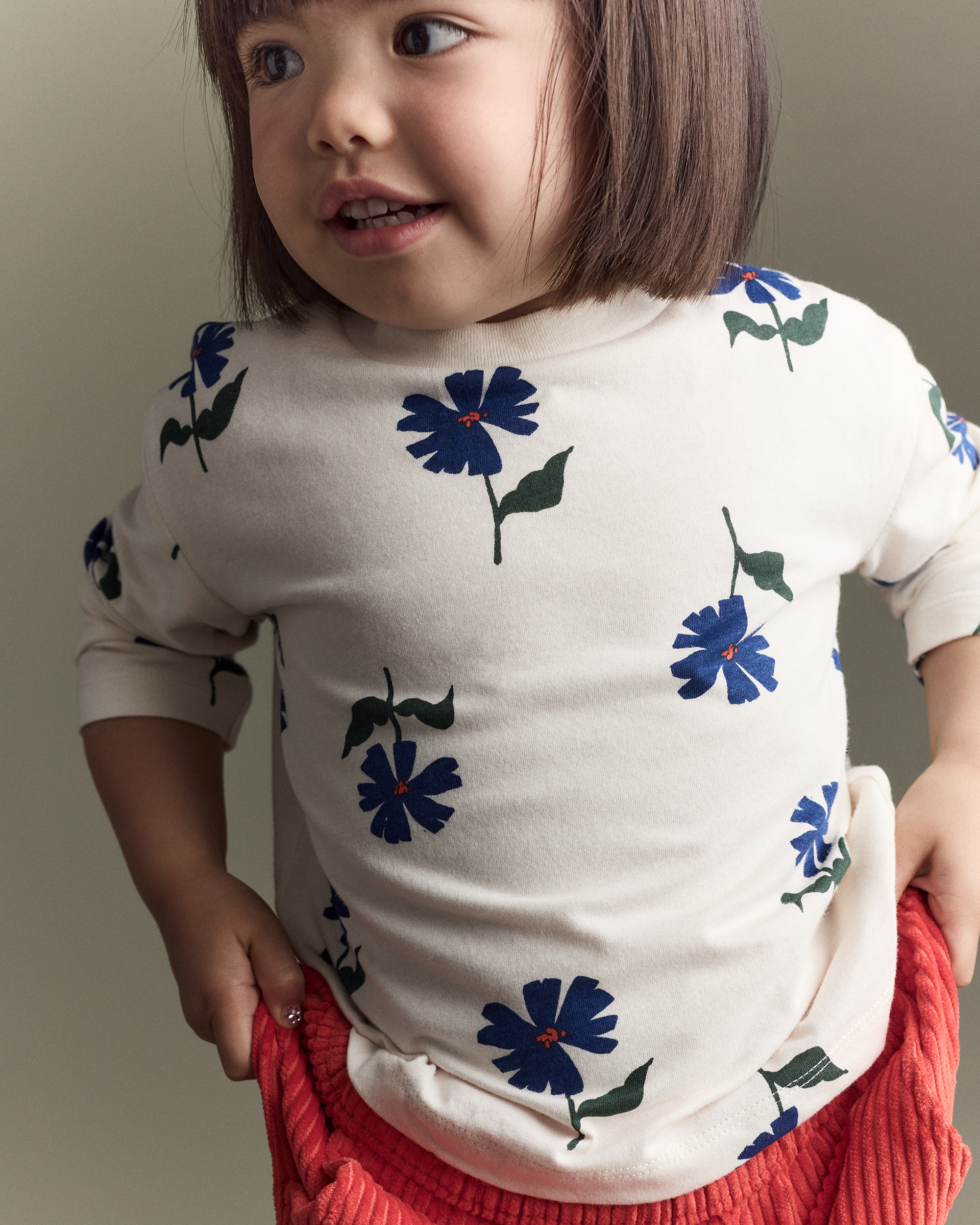 Toddler Girl Floral Long-Sleeve Relaxed Tee - Cream/Blue