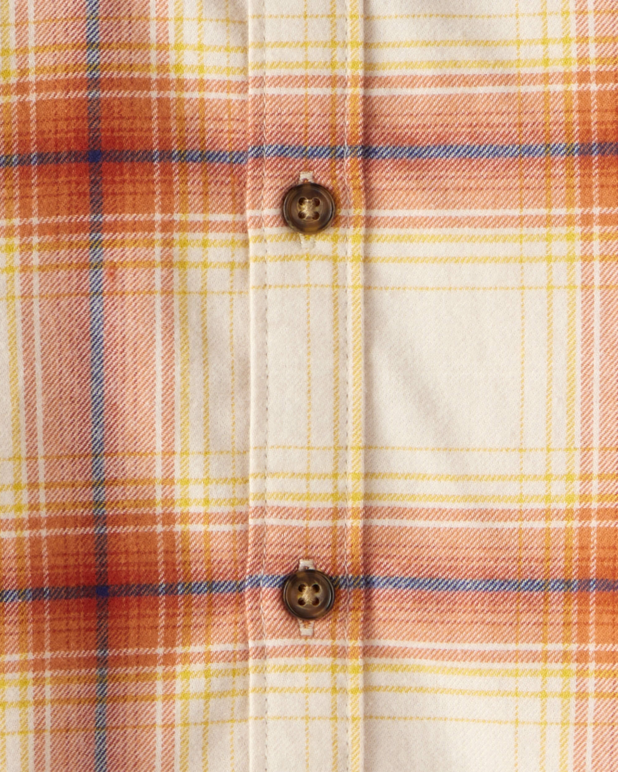 Toddler Boy Plaid Cotton Long-Sleeve Hooded Button-Down Shirt - Orange