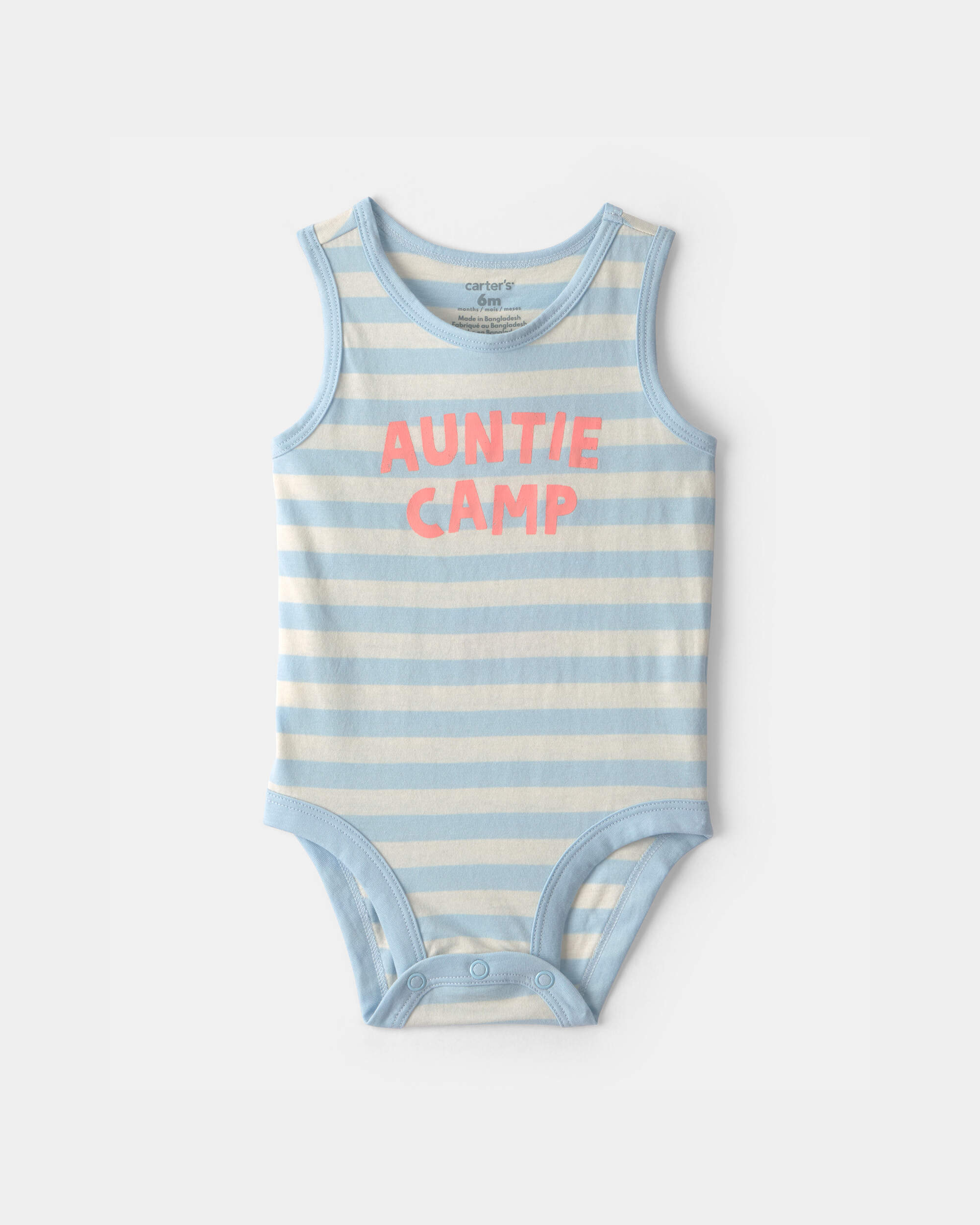 Baby 'Auntie Camp' Sleeveless Graphic Bodysuit - Blue/Ivory