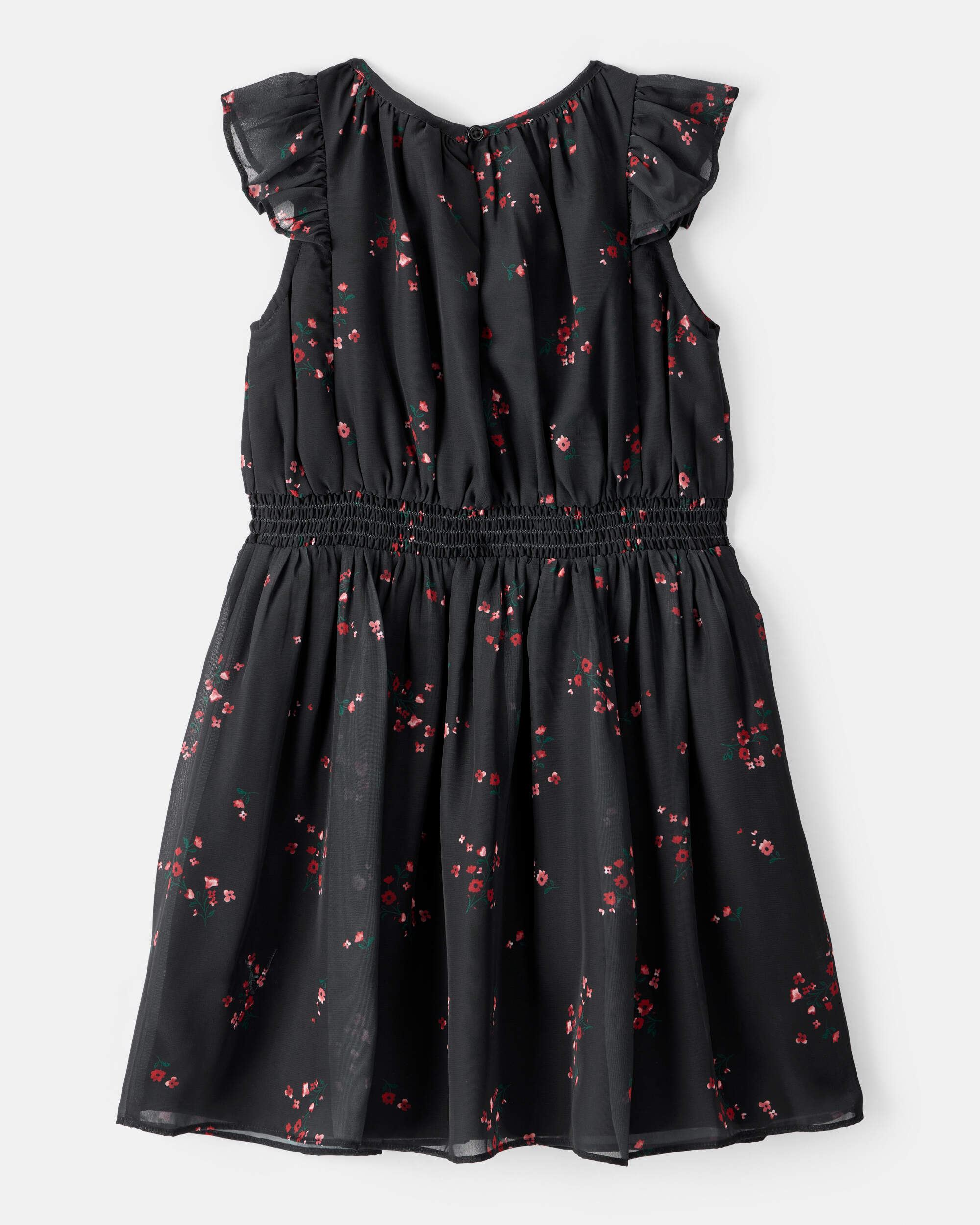 Girls Floral Short-Sleeve Occasion Dress - Black