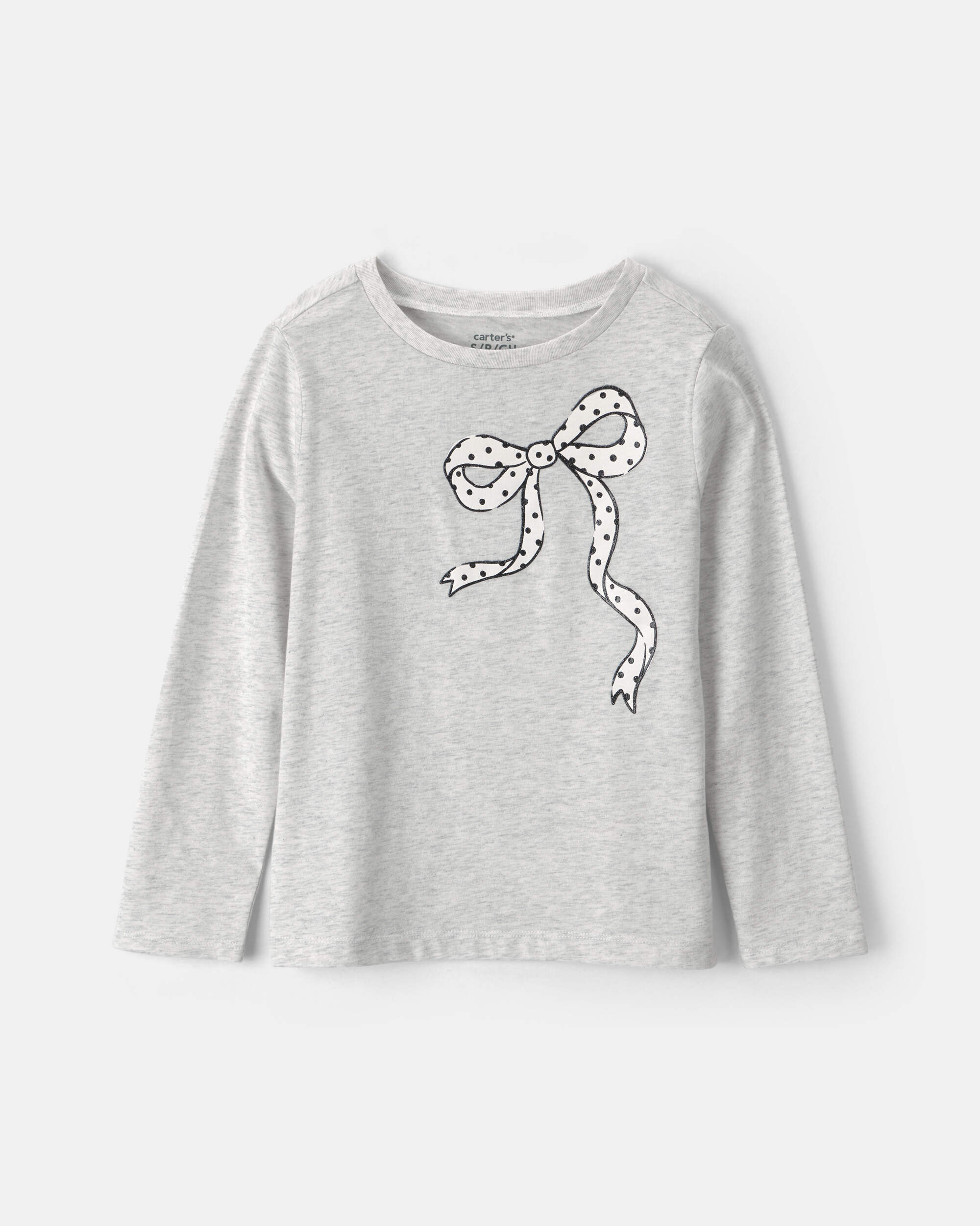 Girls Bow Long-Sleeve Graphic Tee - Grey