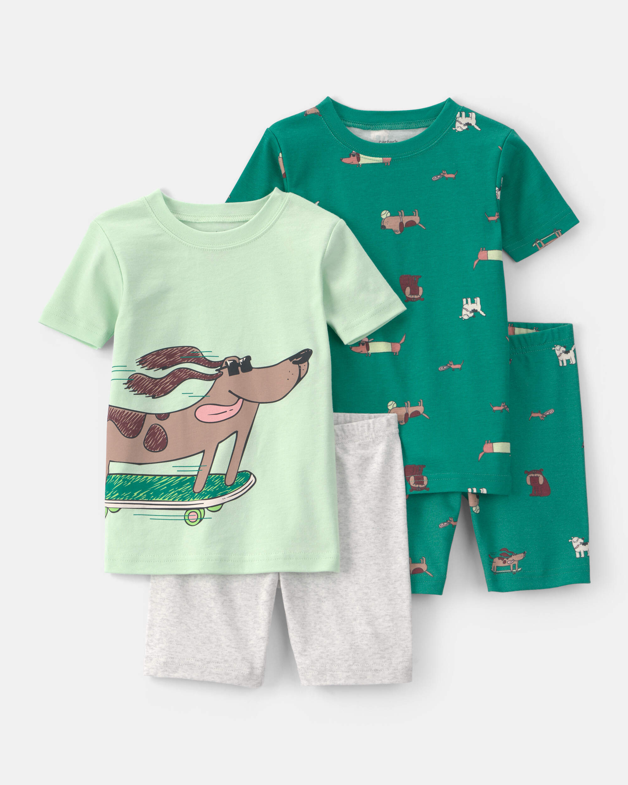 Toddler Boy Skateboard Dog Cotton Short-Sleeve Snug Fit 4-Piece pyjama Set - Green