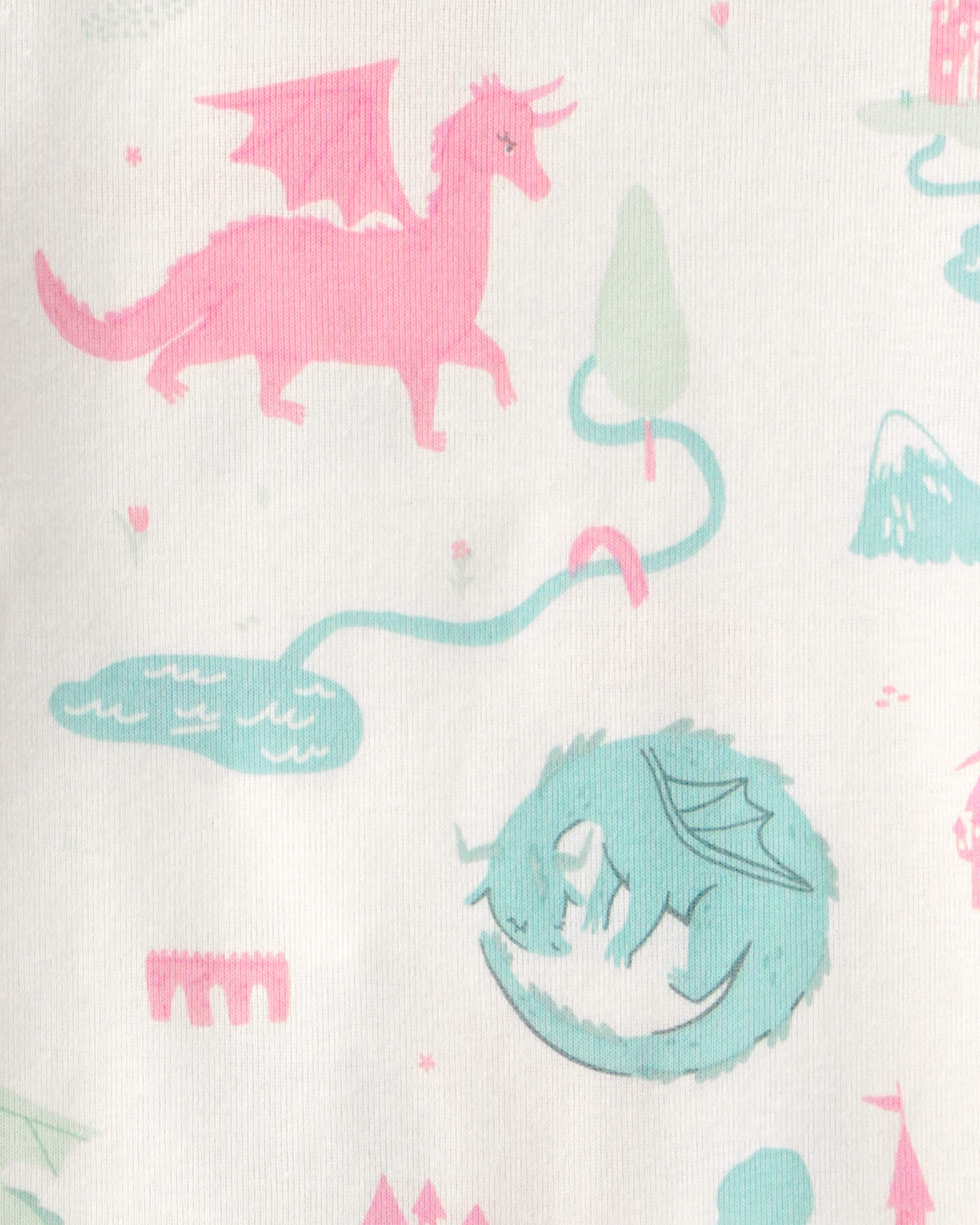 Toddler Girl Fairy Tale Dragon 100% Cotton Short-Sleeve Snug Fit 4-Piece pyjama Set - Blue/Ivory