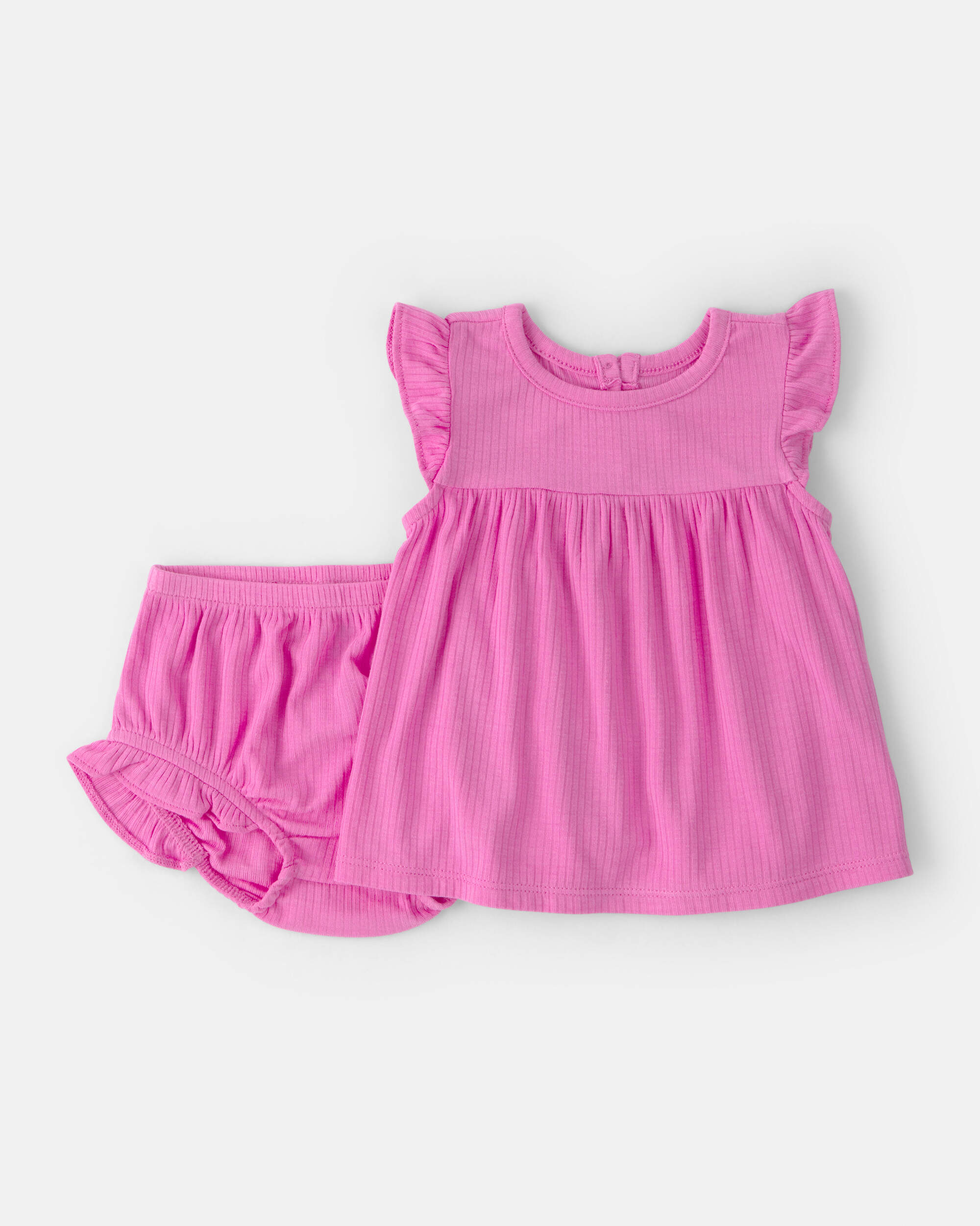 Baby Girl Solid PurelySoft Flutter-Sleeve Top & Short Set - Pink