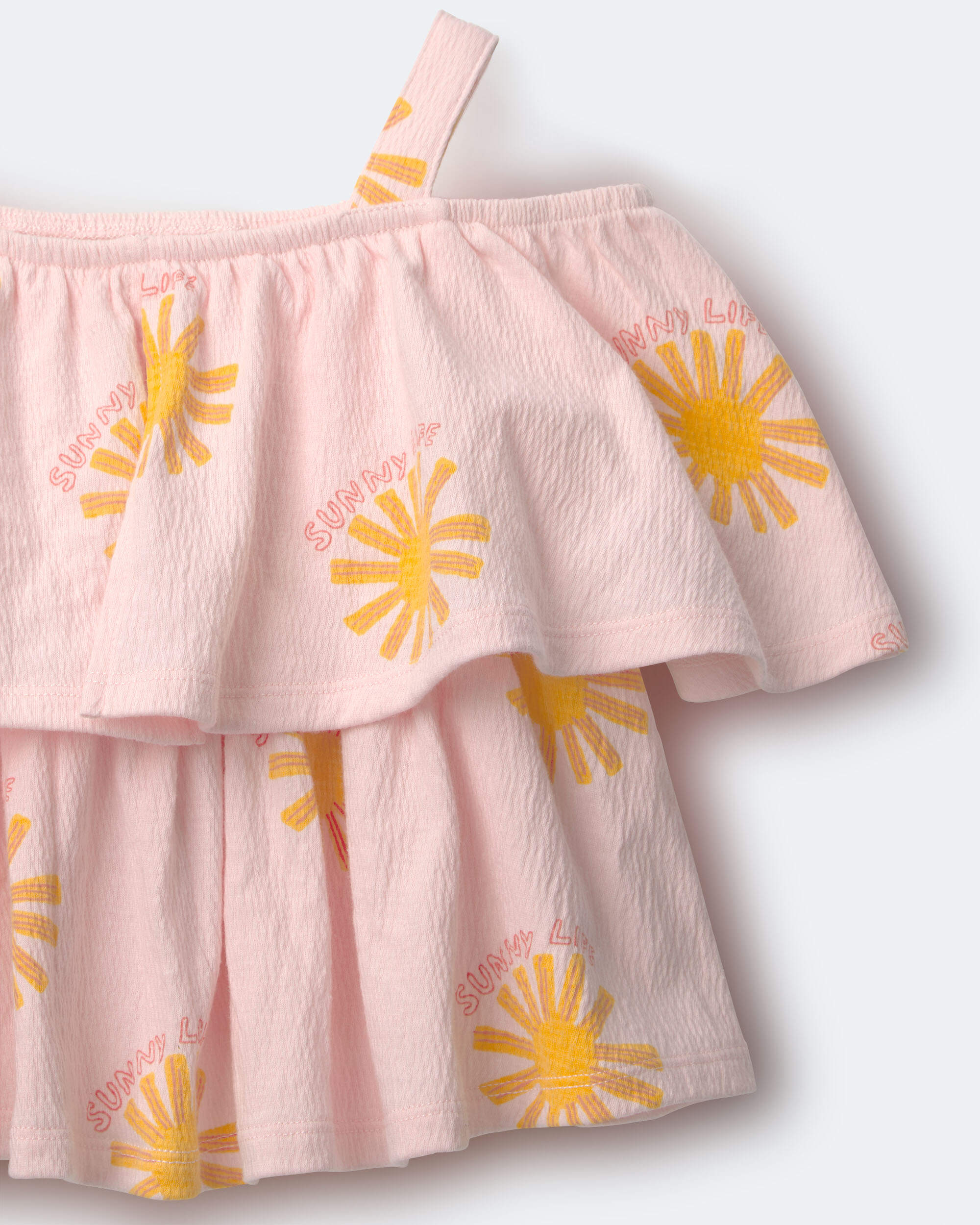 Toddler Girl Off Shoulder Flowy Top Sunny Life Print - Light Pink