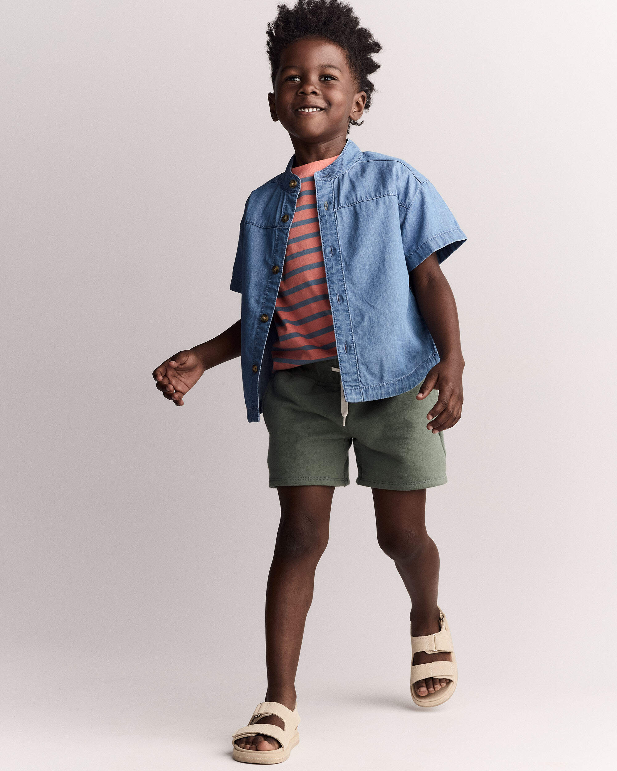 Toddler Boy Mandarin Collar Button-Down Shirt Chambray