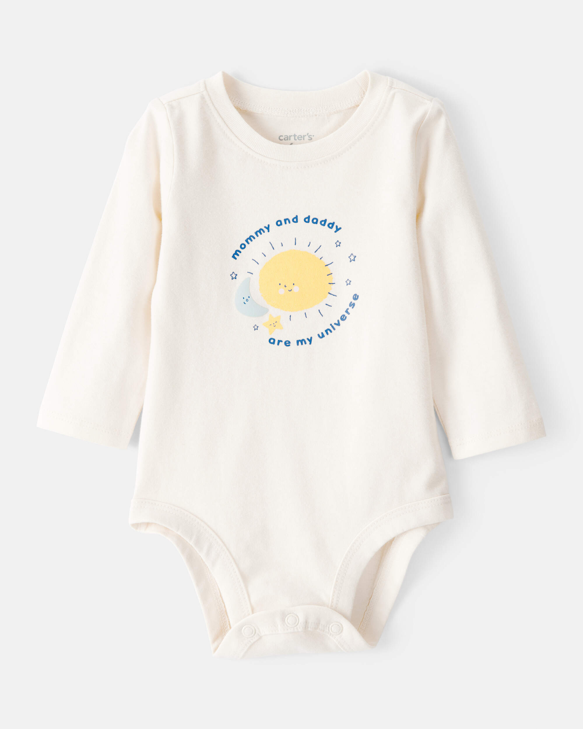 Baby "Mommy & Daddy Are My Universe" Cotton Long-Sleeve Graphic Bodysuit - White