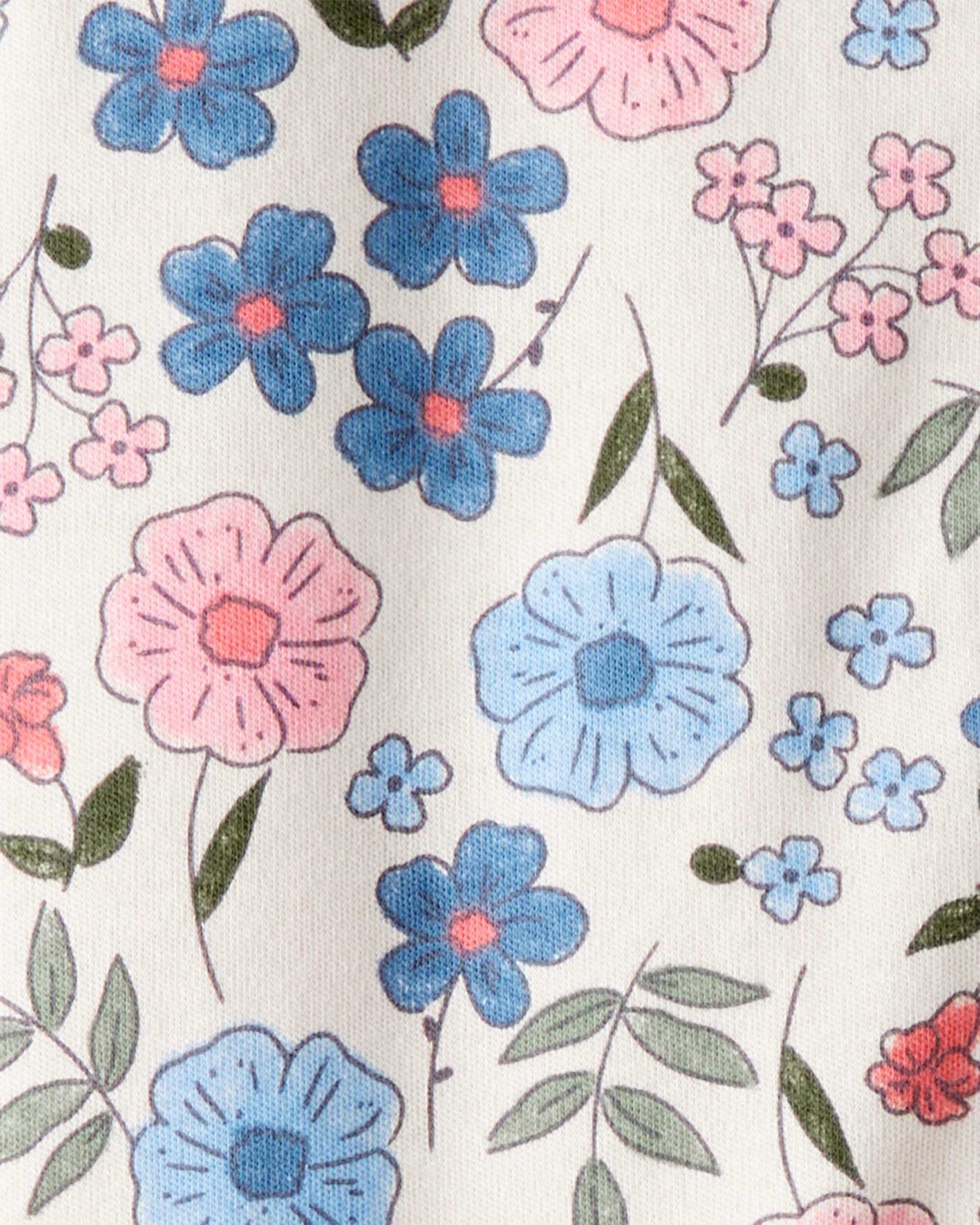 Baby Girl Flowers Print 100% Cotton Long-Sleeve Snug Fit Sleeper - White