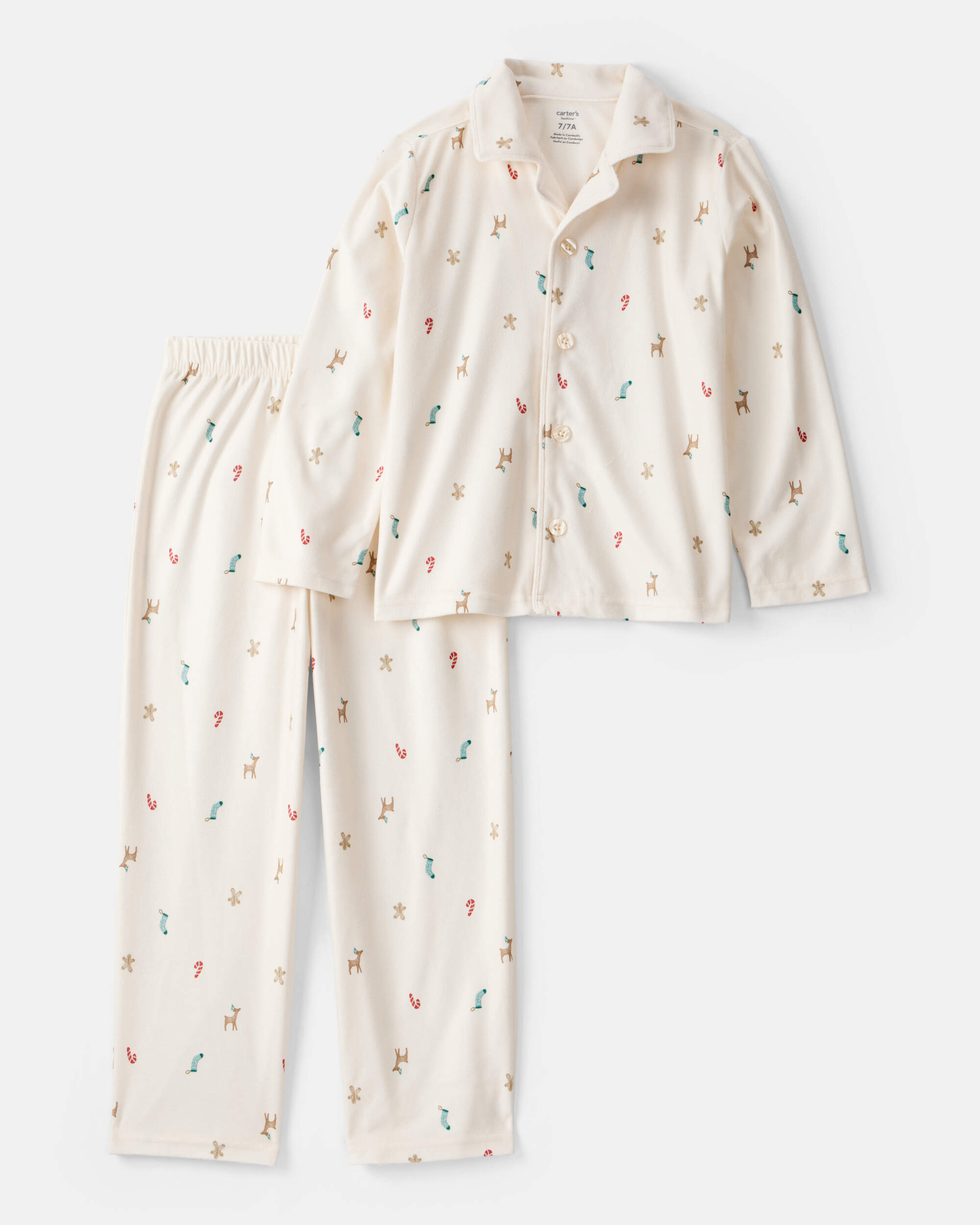 Kid Christmas Print Fleece Long-Sleeve Loose Fit 2-Piece pyjamas - White