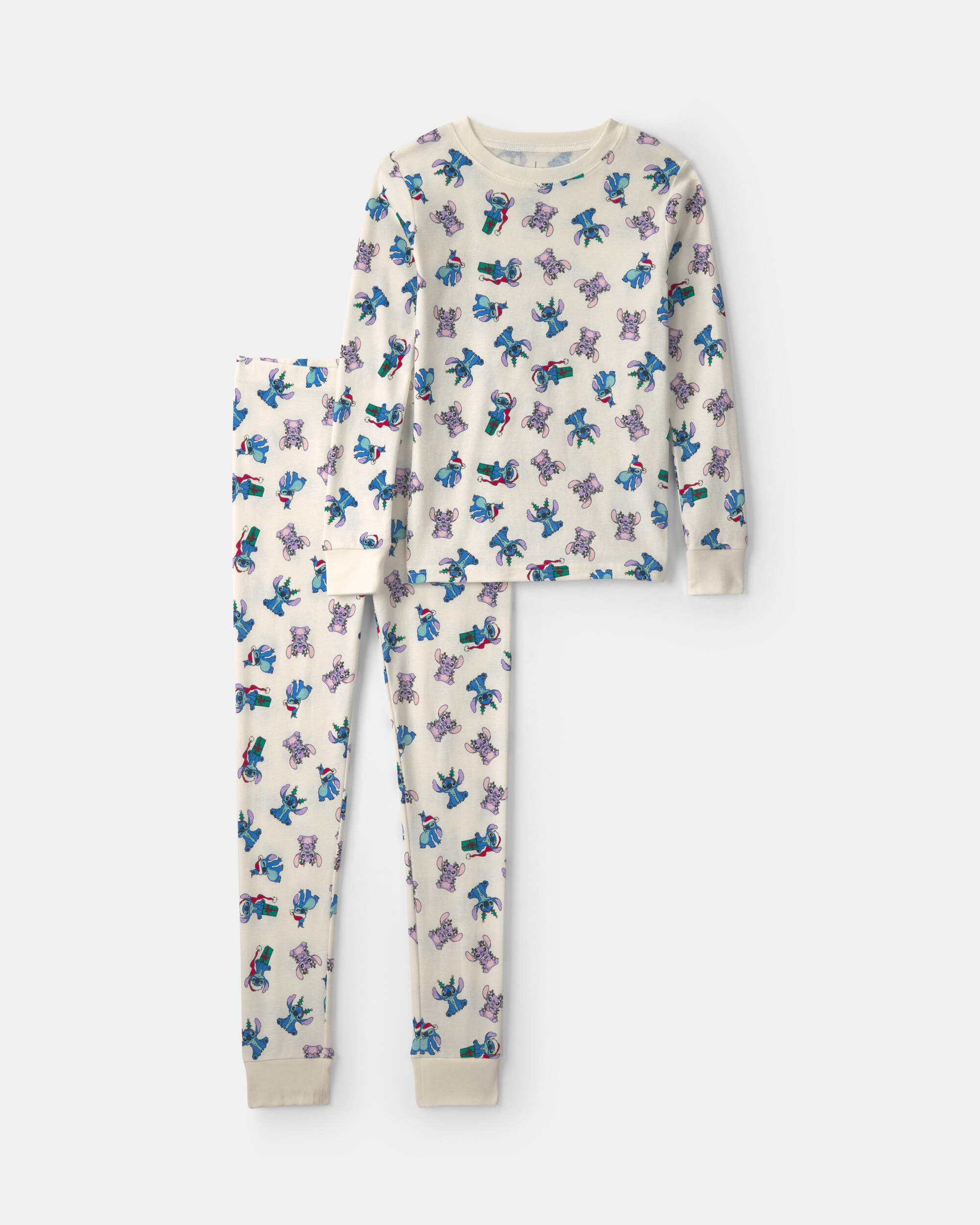 Kids 2-Piece Stitch Christmas 100% Cotton Snug Fit Pyjama Set - Ivory
