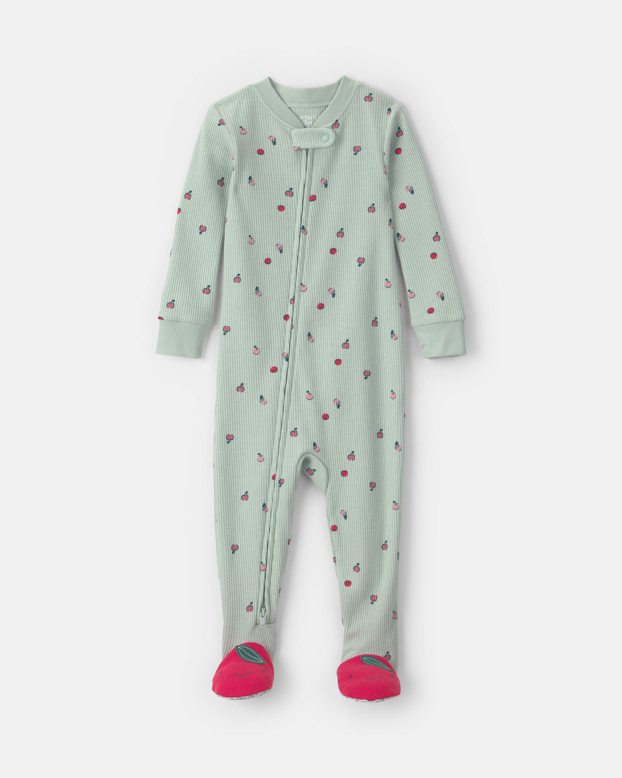 Baby Girl 1-Piece Apple Thermal Snug Fit Footed Pyjama - Green