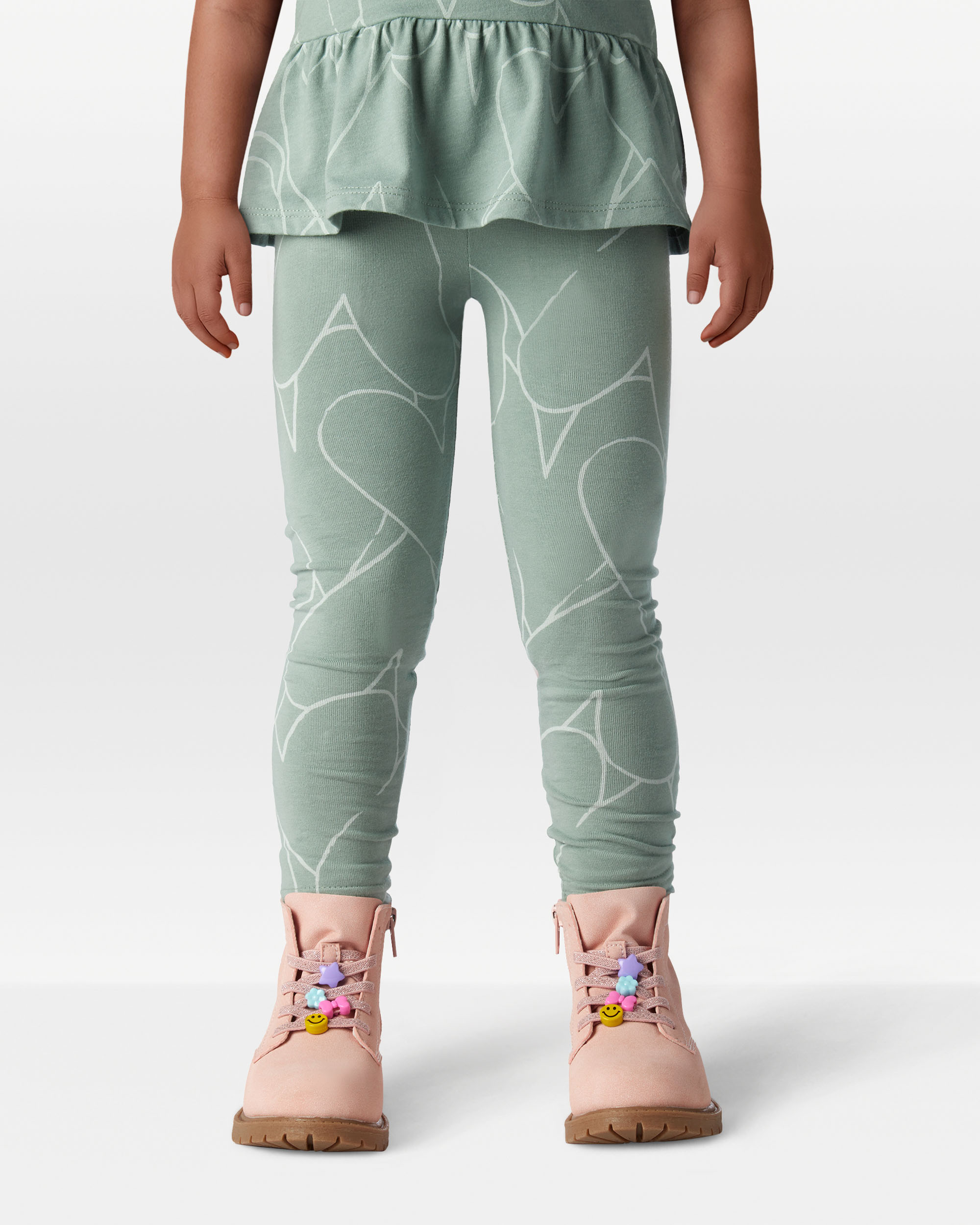 Toddler Girl Cotton Heart Stretch Leggings - Green