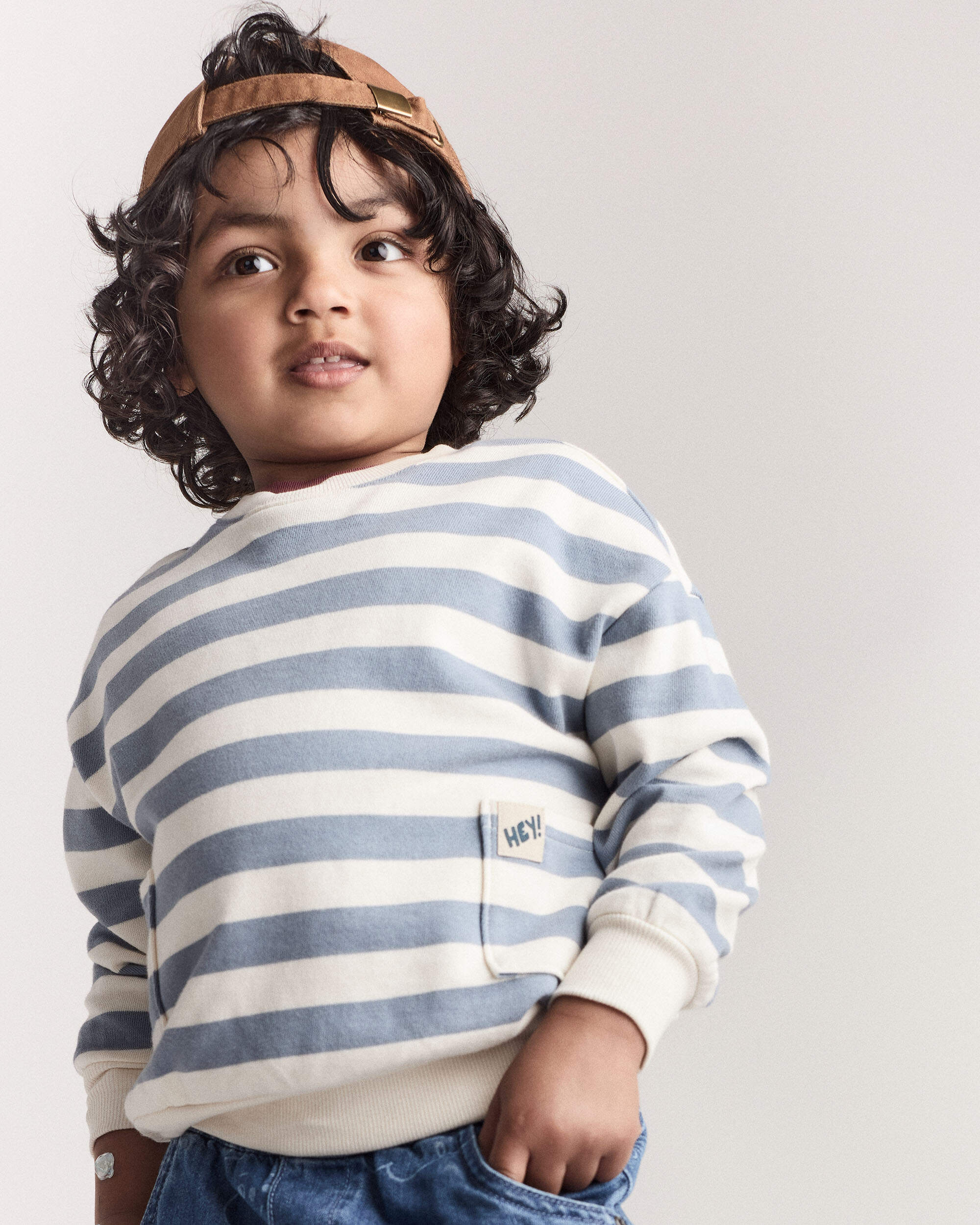 Toddler 'Hey!' Striped Otter Sweatshirt™ with Pockets - Blue/Cream