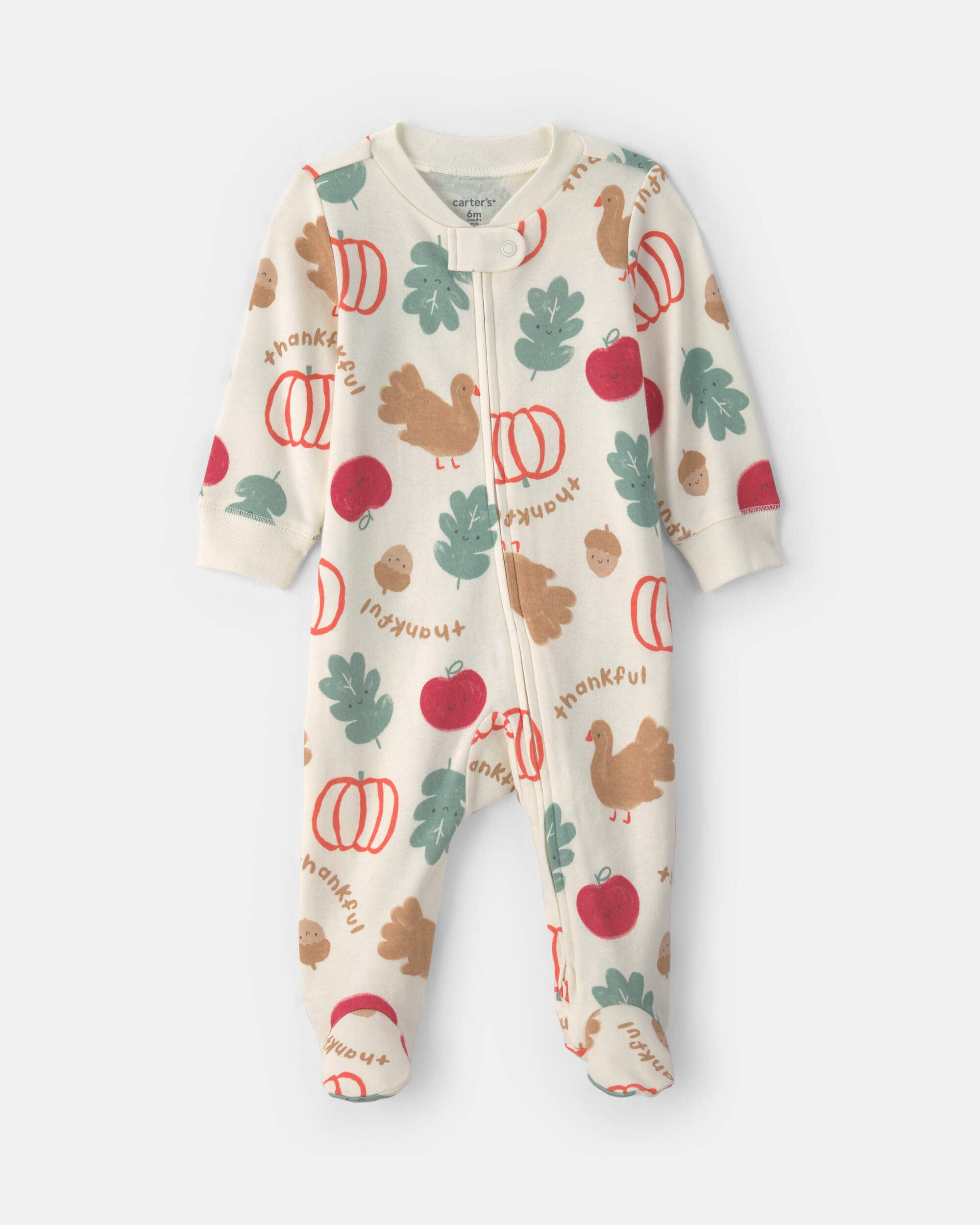 Baby Thanksgiving 100% Cotton 2-Way Zip Sleeper - Cream