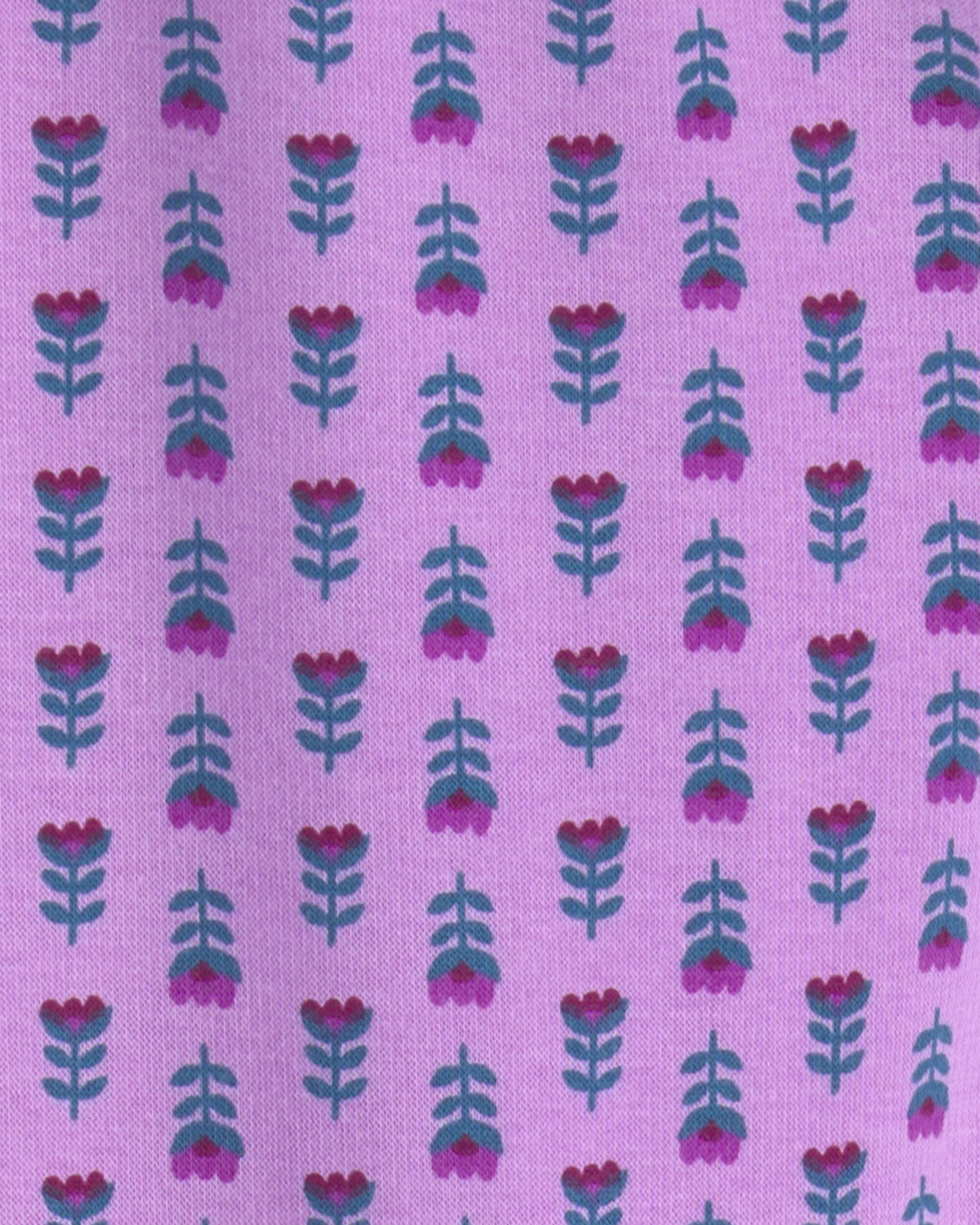 Girls Floral Fleece Pull-On Stretch Leggings - Purple