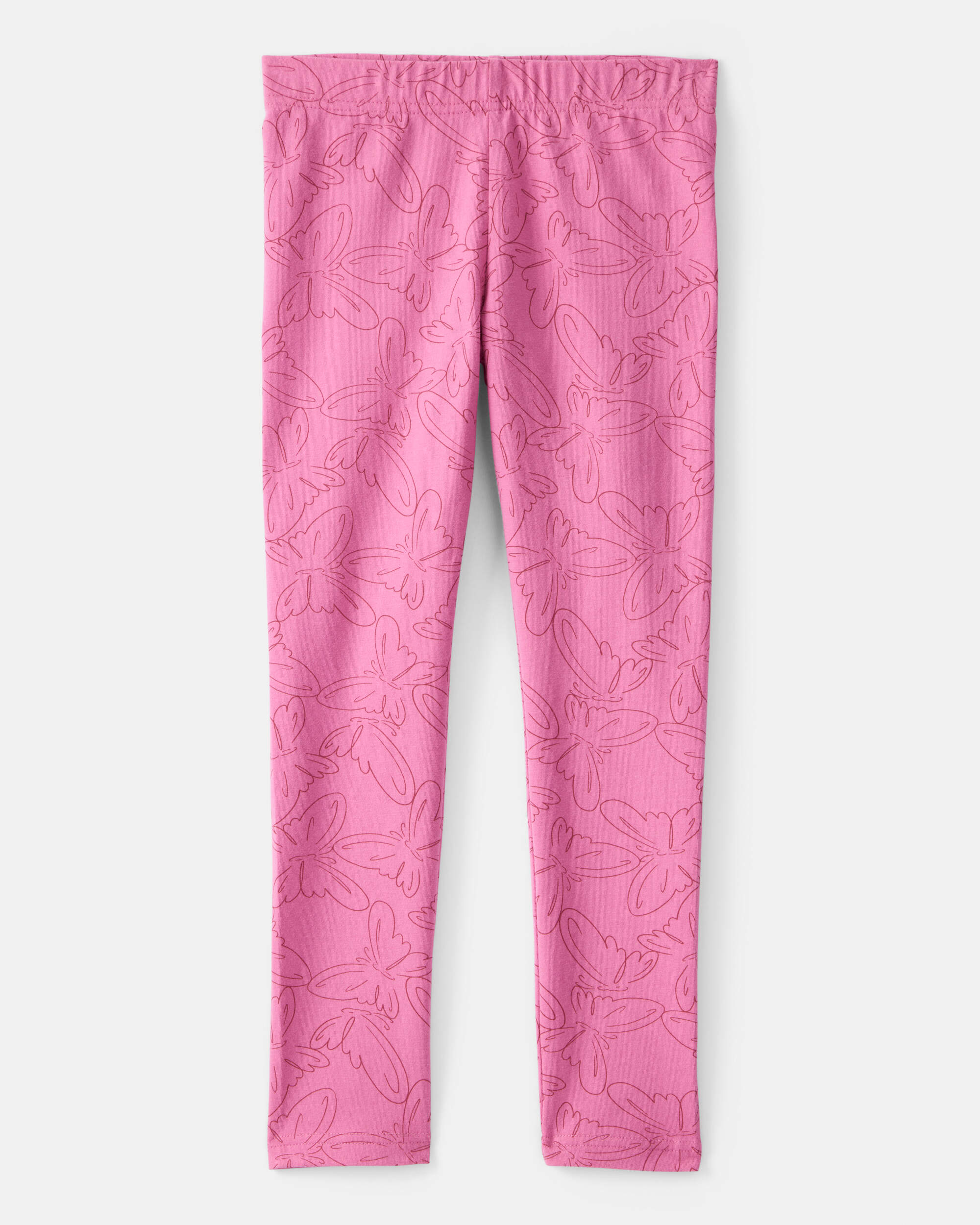 Girls Butterfly Print Cotton Pull-On Stretch Leggings - Pink