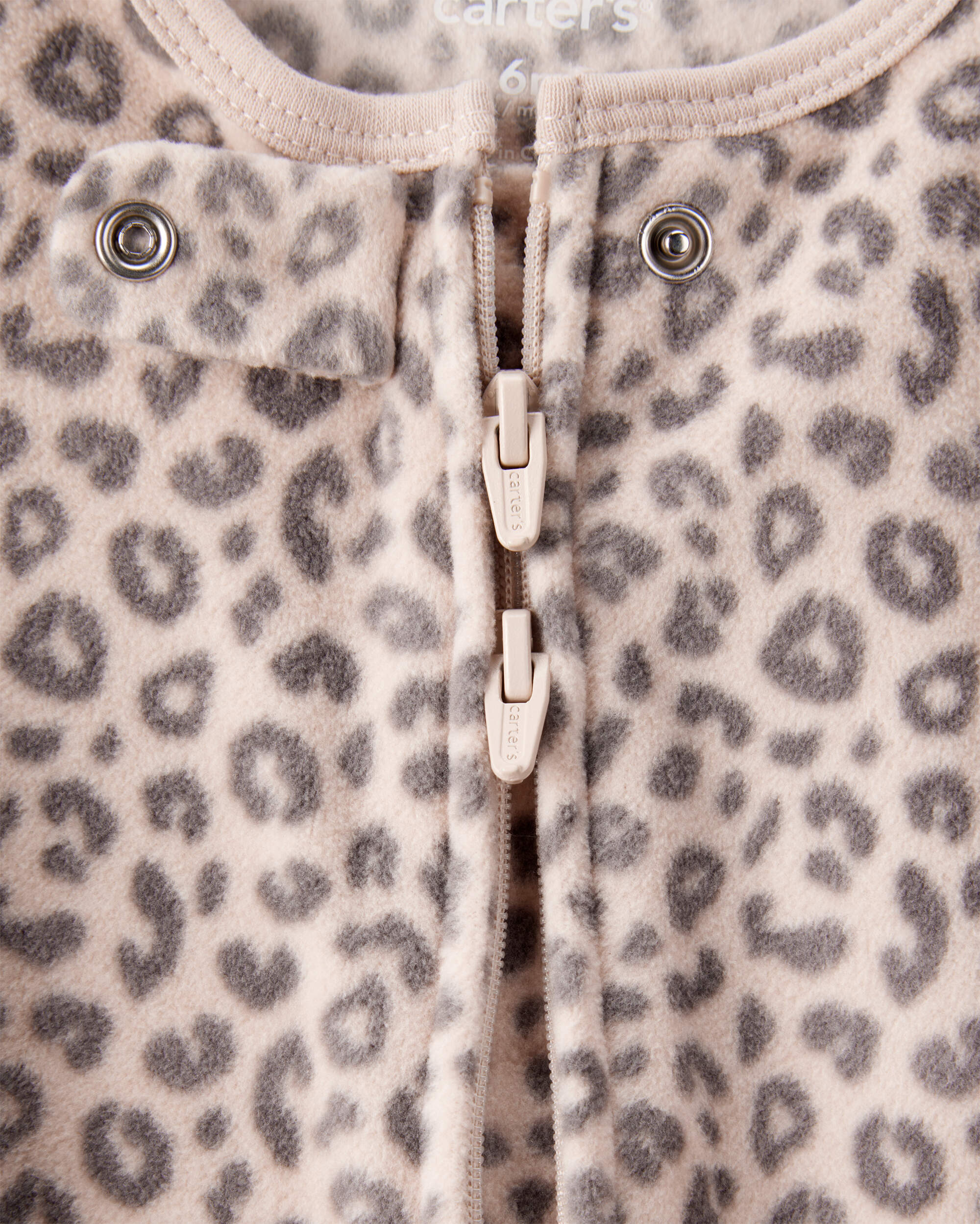 Baby Girl Leopard Print Loose Fit Long-Sleeve Sleeper - Cream/Brown